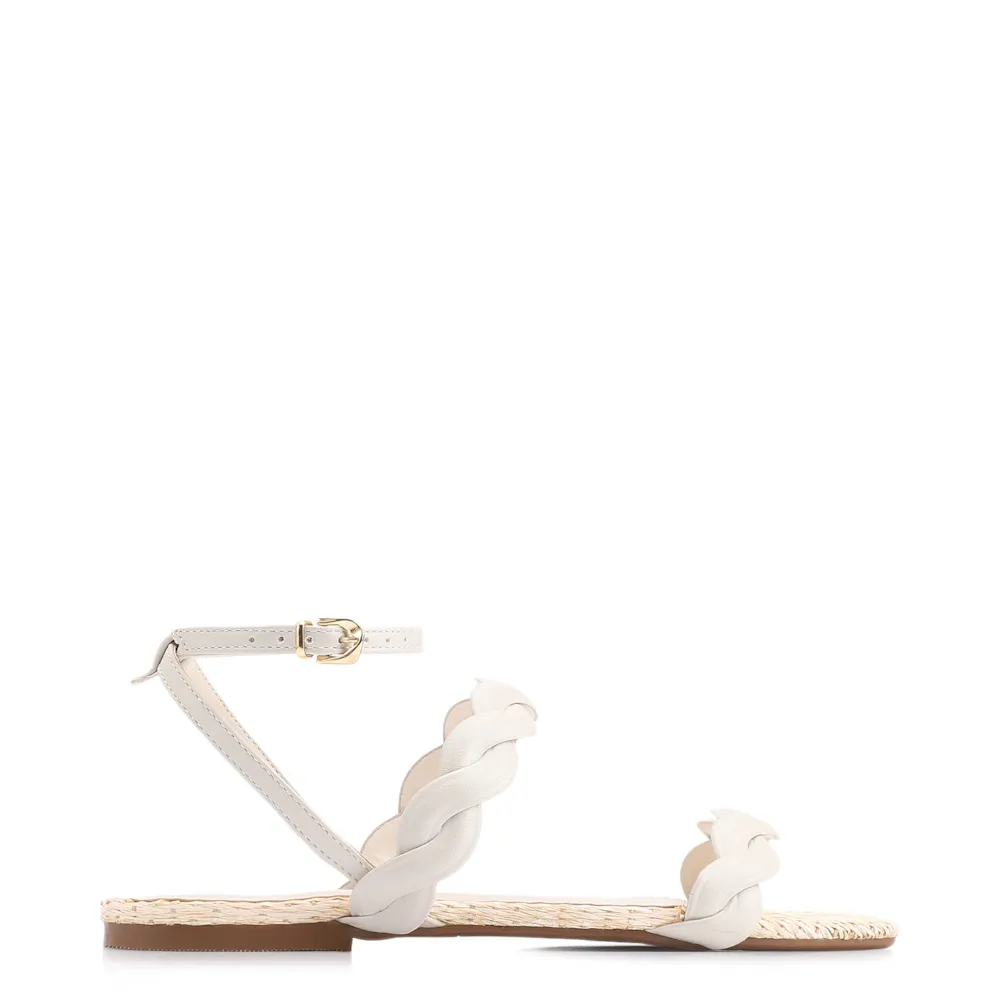 Rasteirinha Couro Off White/Ráfia Natural - imagem 2