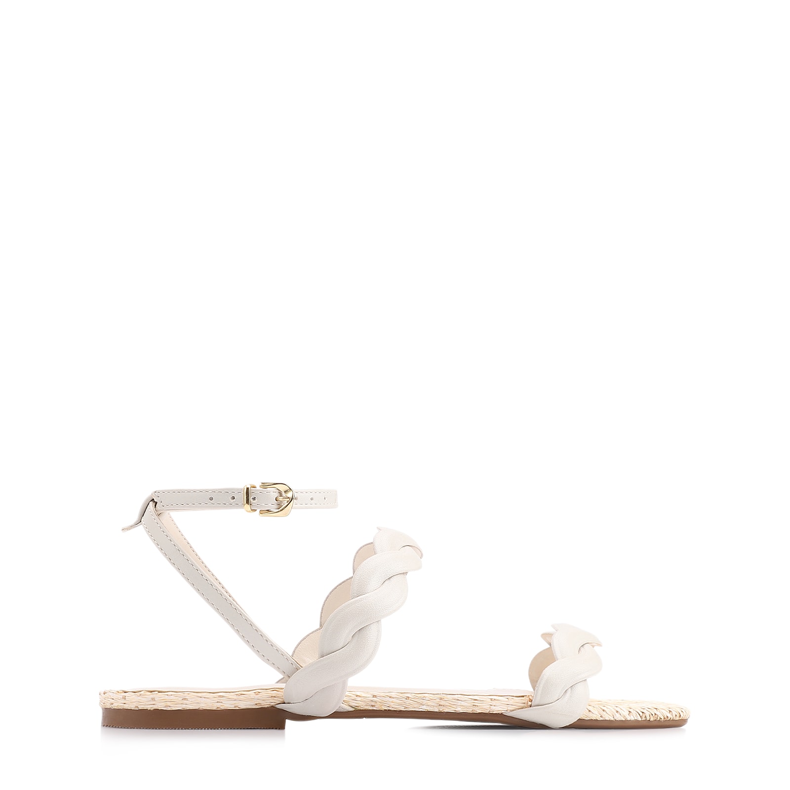 Rasteirinha Couro Off White/Ráfia Natural