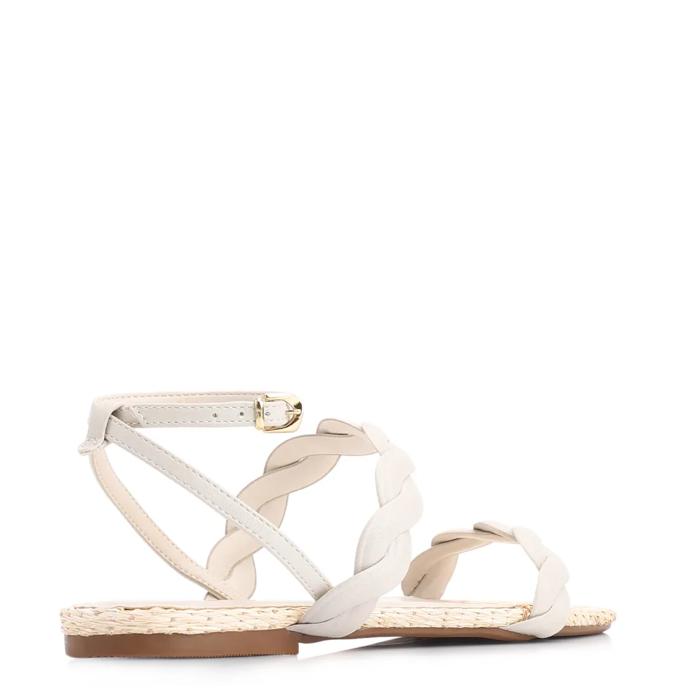 Rasteirinha Couro Off White/Ráfia Natural - imagem 3