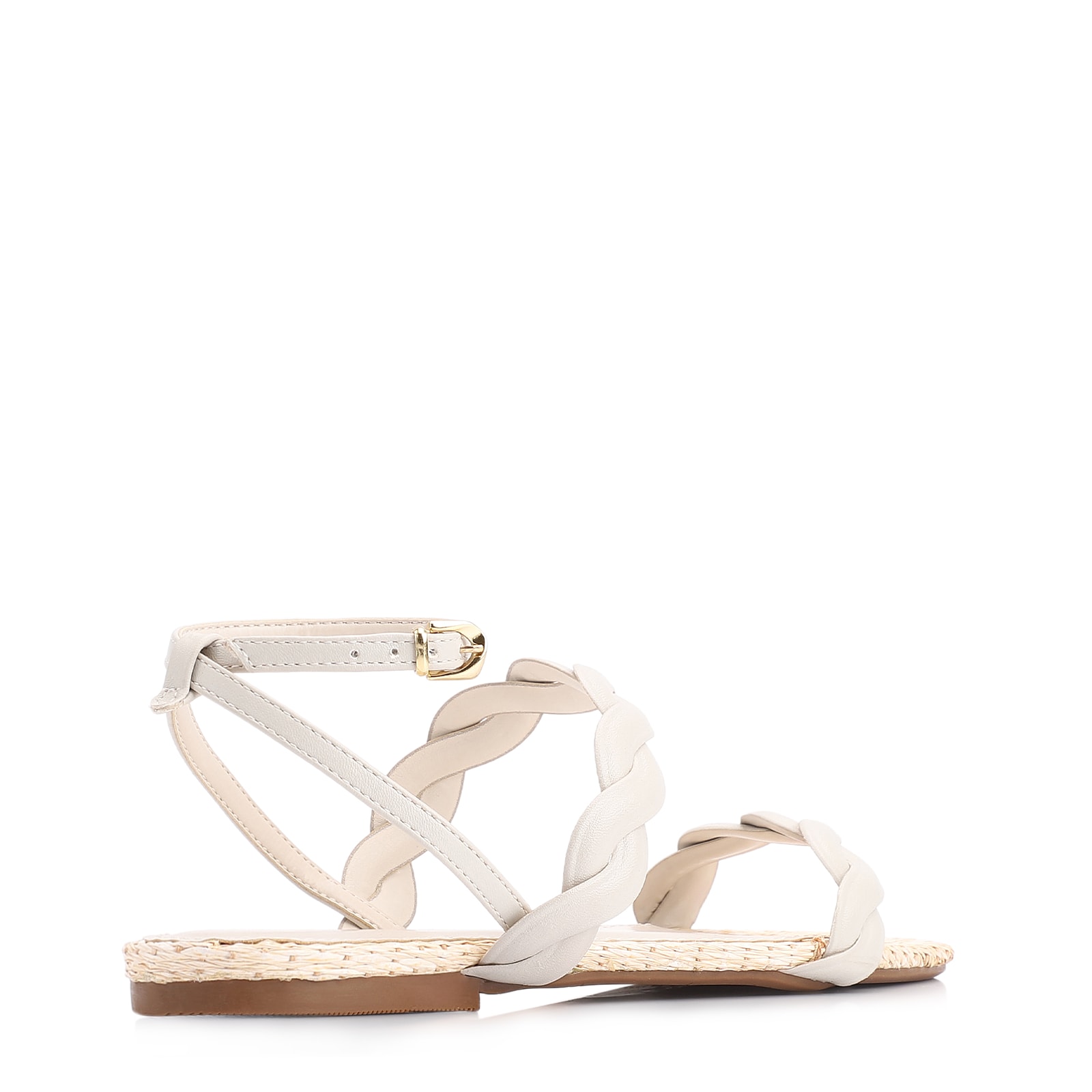 Rasteirinha Couro Off White/Ráfia Natural