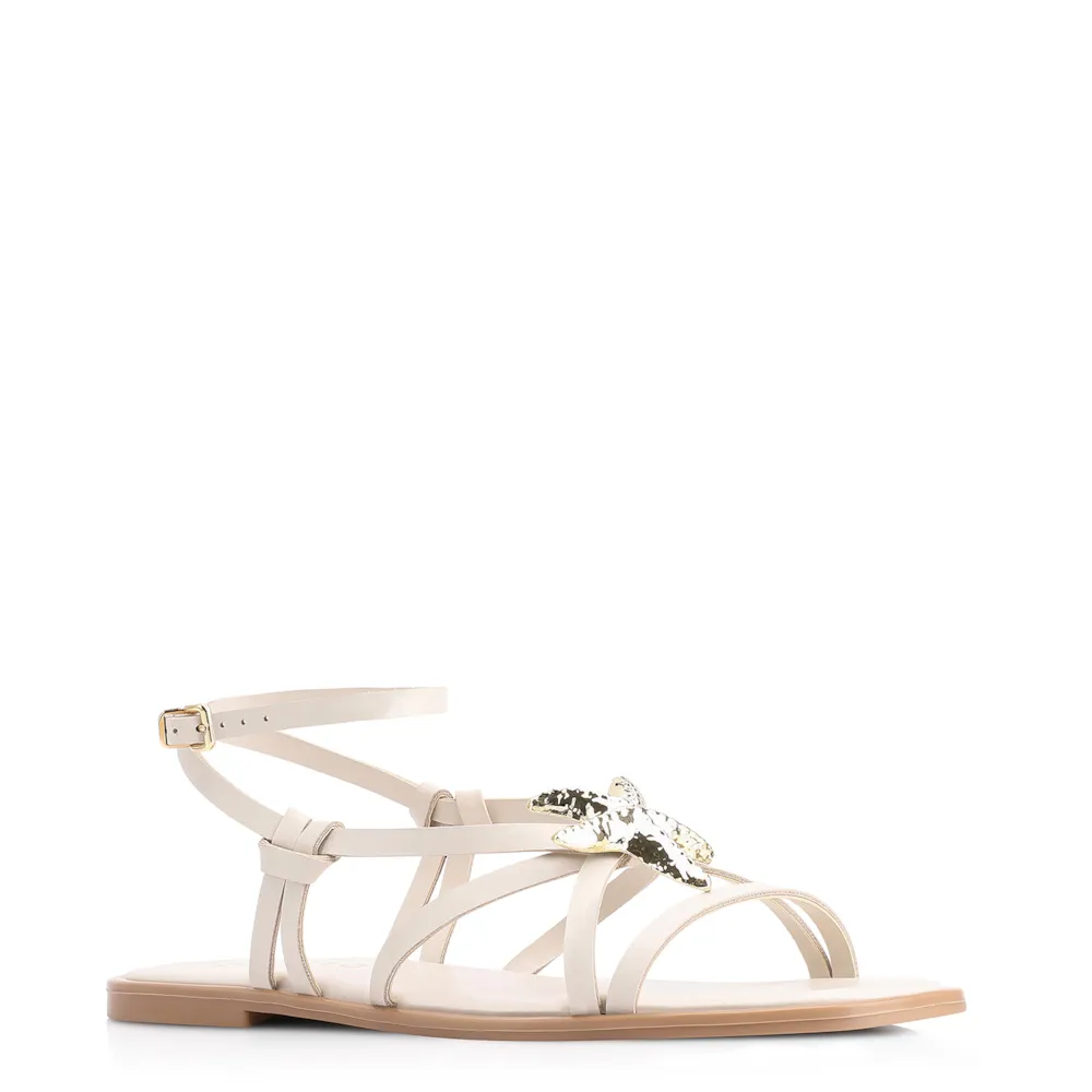 Rasteirinha Estrela Do Mar Couro Off White
