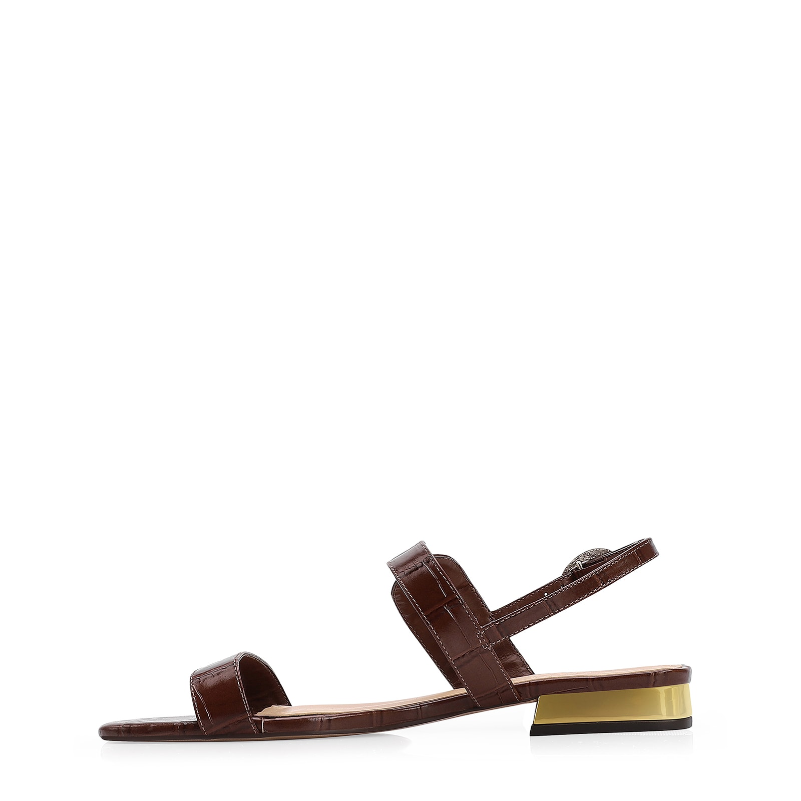 Rasteirinha Fivela Couro Croco Marrom
