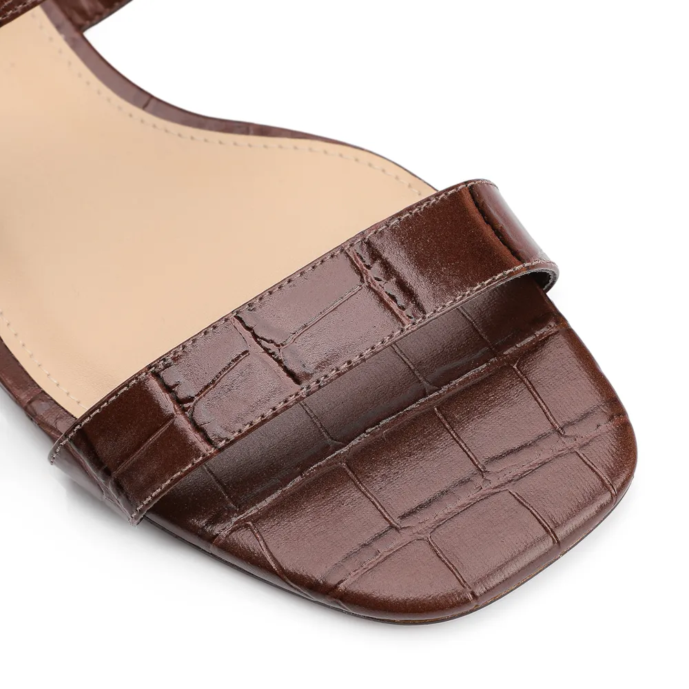Rasteirinha Fivela Couro Croco Marrom - imagem 6