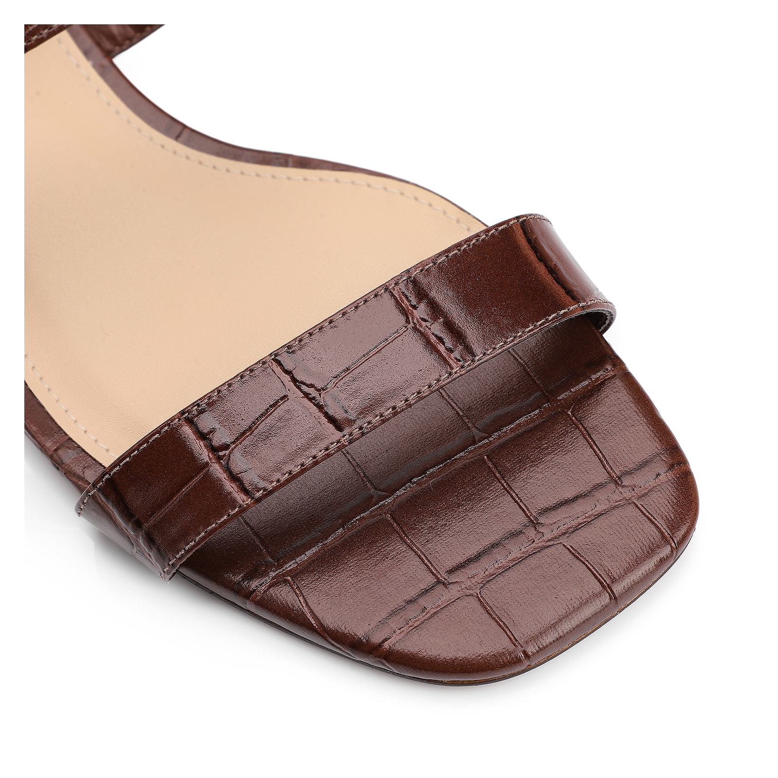 Rasteirinha Fivela Couro Croco Marrom