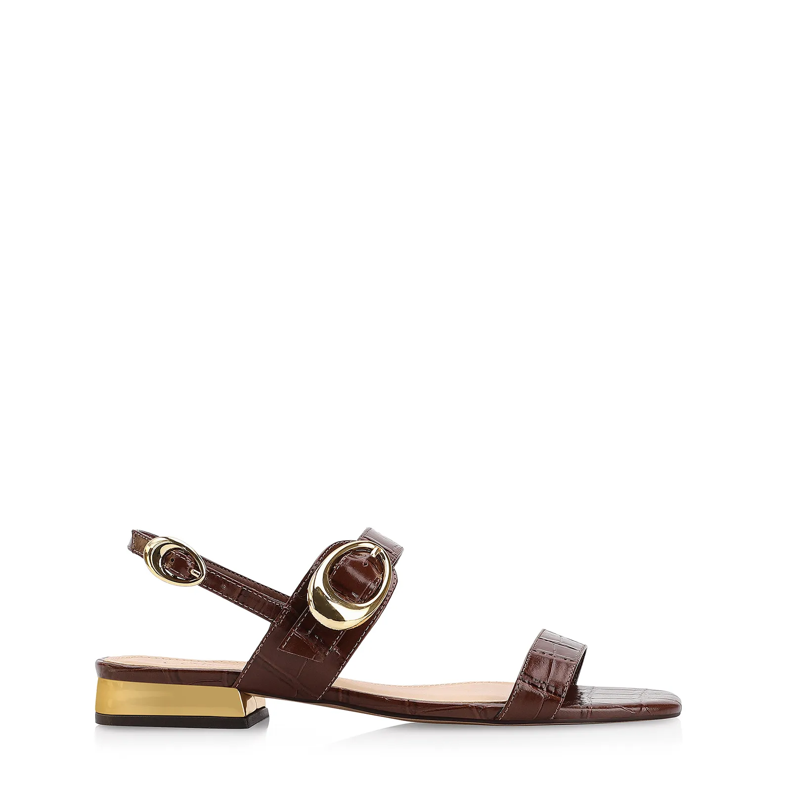 Rasteirinha Fivela Couro Croco Marrom