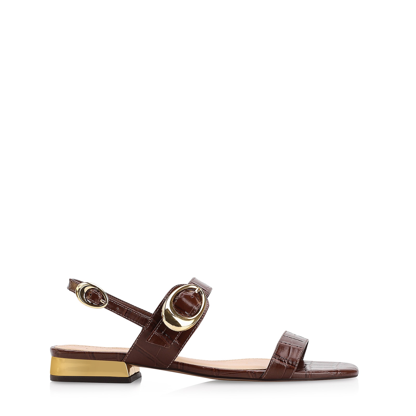 Rasteirinha Fivela Couro Croco Marrom
