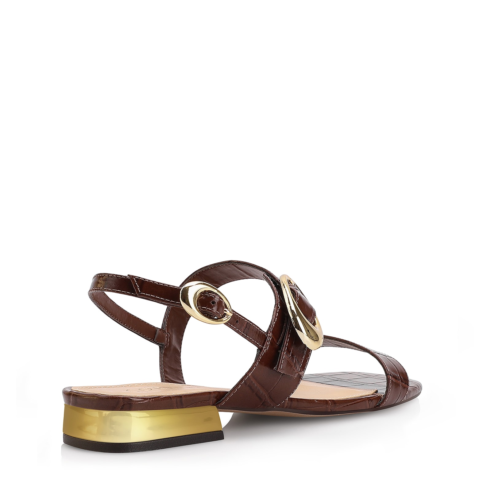 Rasteirinha Fivela Couro Croco Marrom