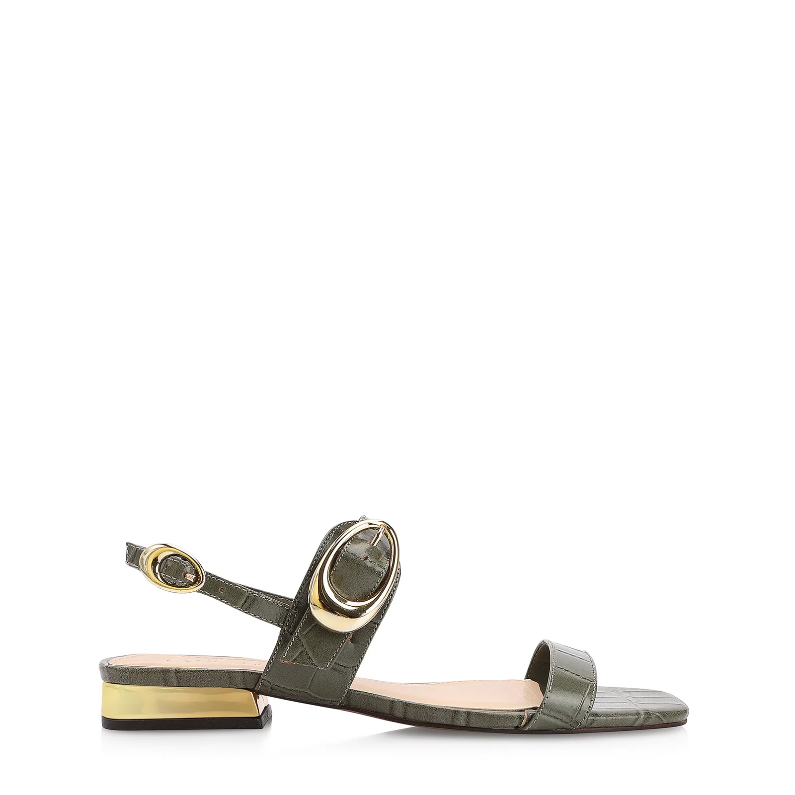 Rasteirinha Fivela Couro Croco Verde