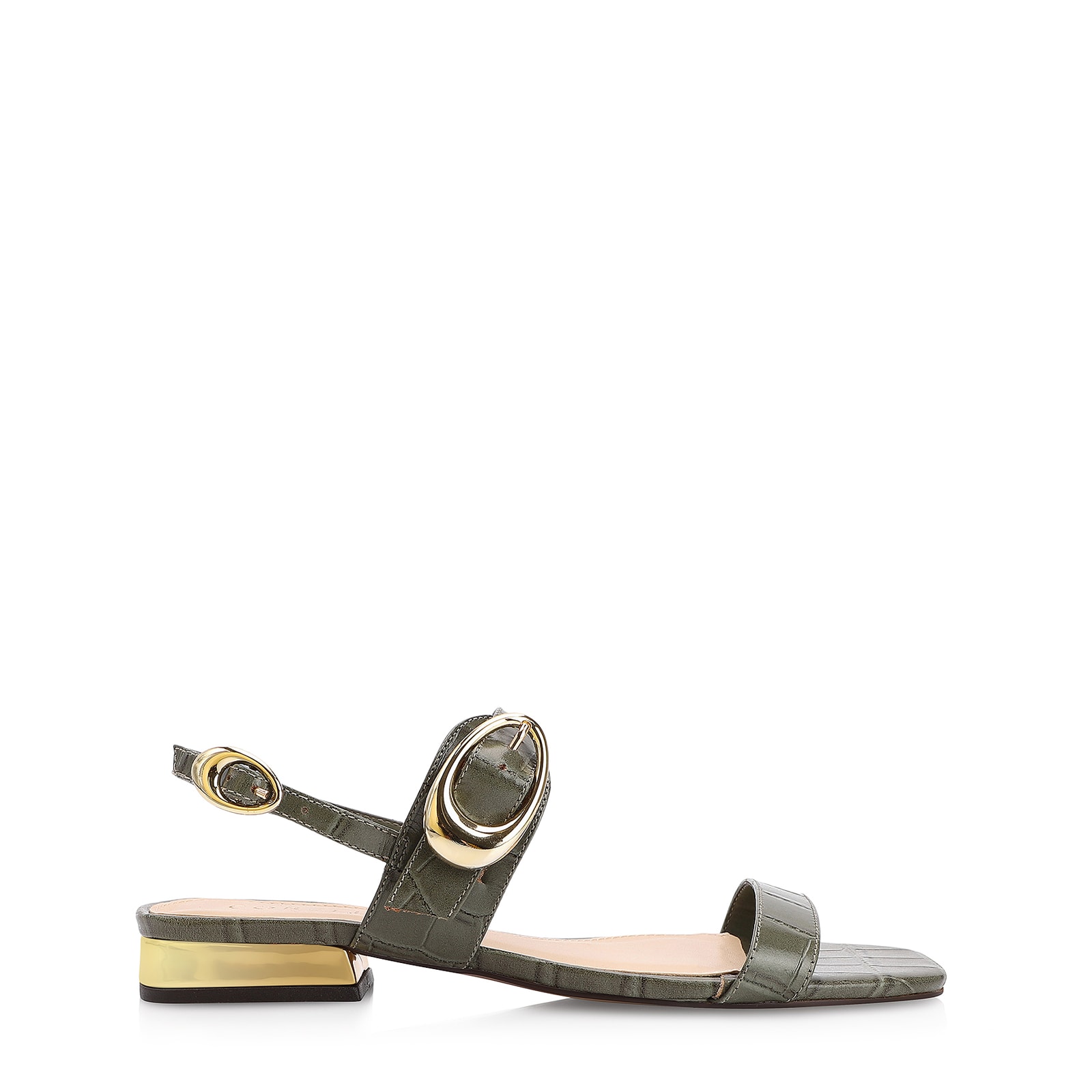 Rasteirinha Fivela Couro Croco Verde