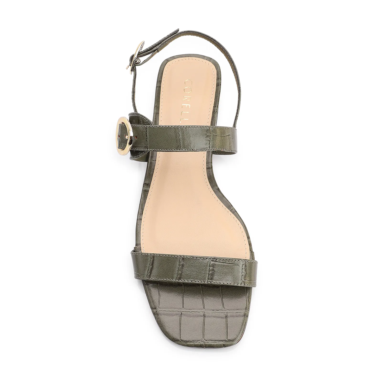 Rasteirinha Fivela Couro Croco Verde