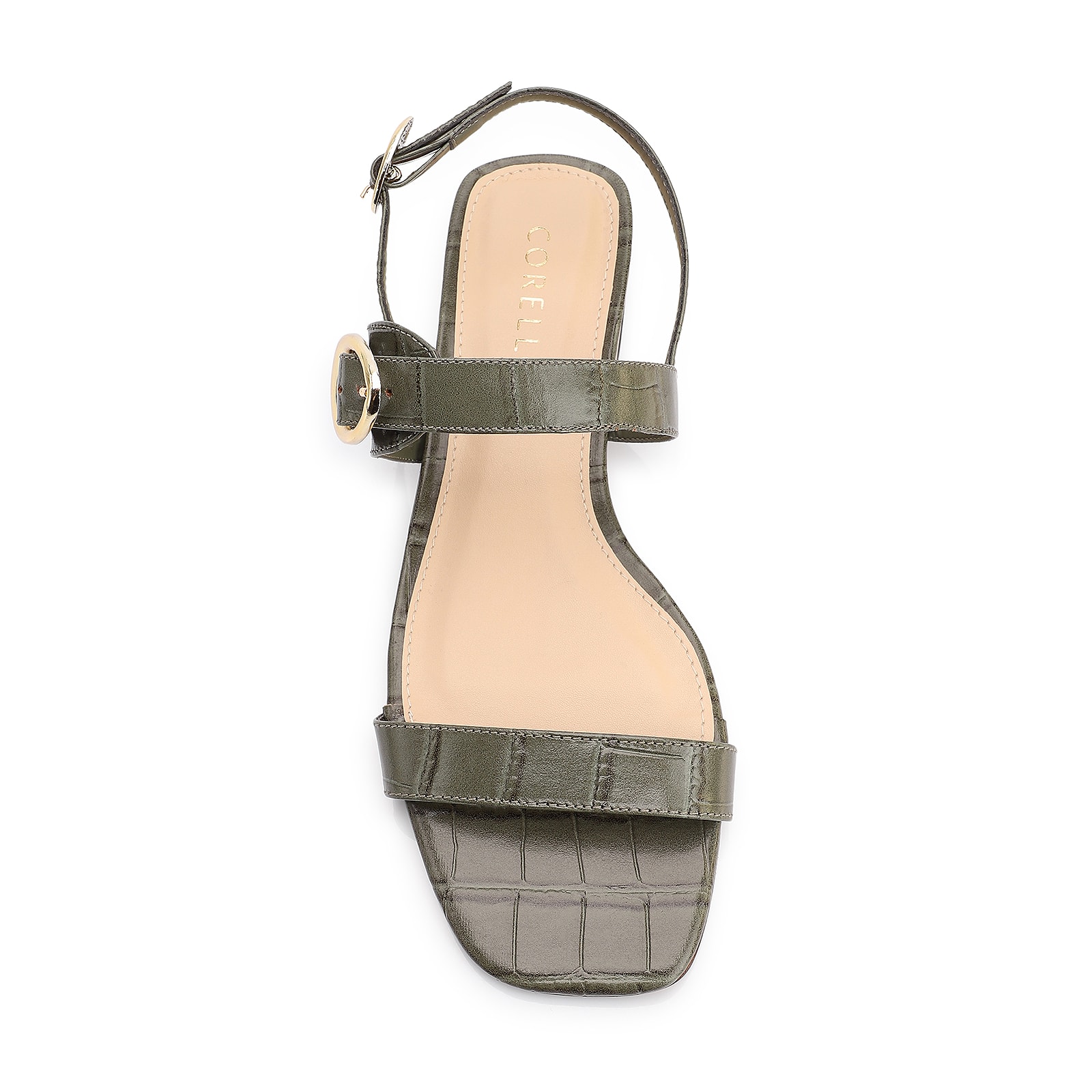 Rasteirinha Fivela Couro Croco Verde