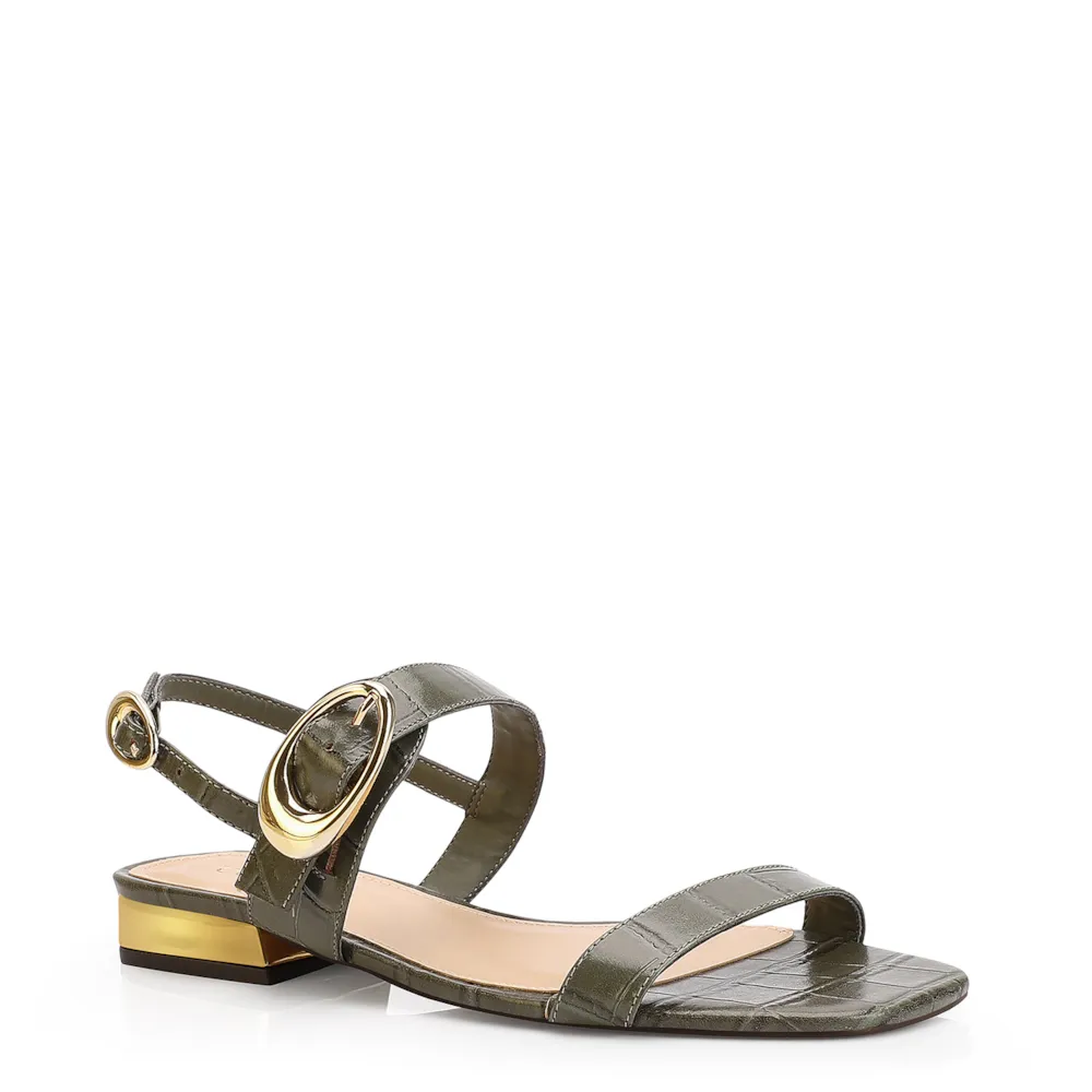 Rasteirinha Fivela Couro Croco Verde