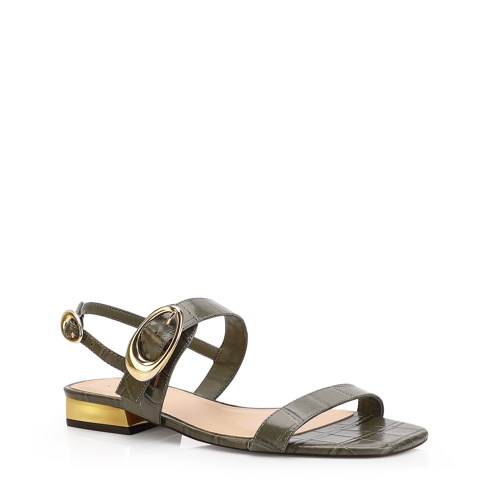 Rasteirinha Fivela Couro Croco Verde