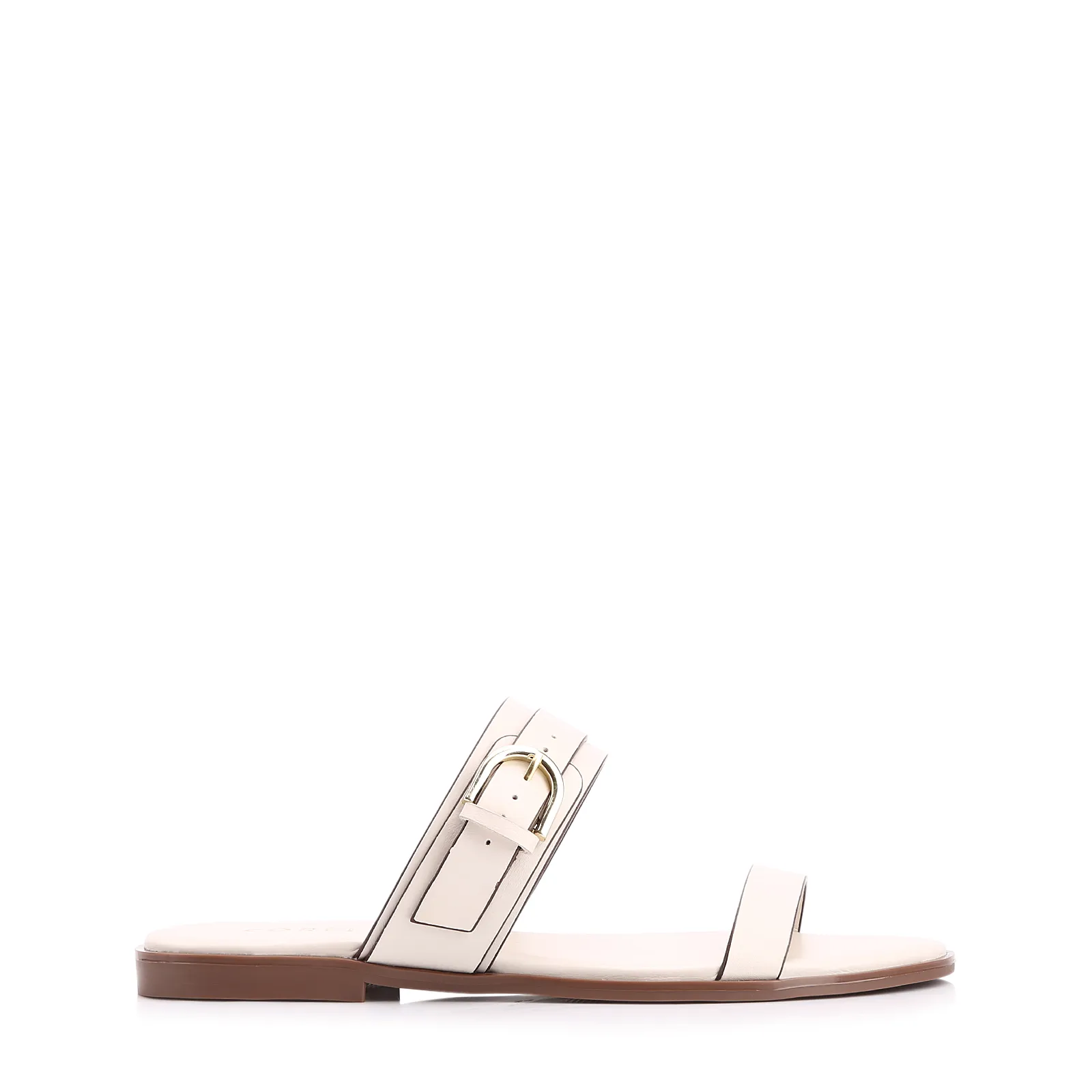 Rasteirinha Fivela Couro Off White