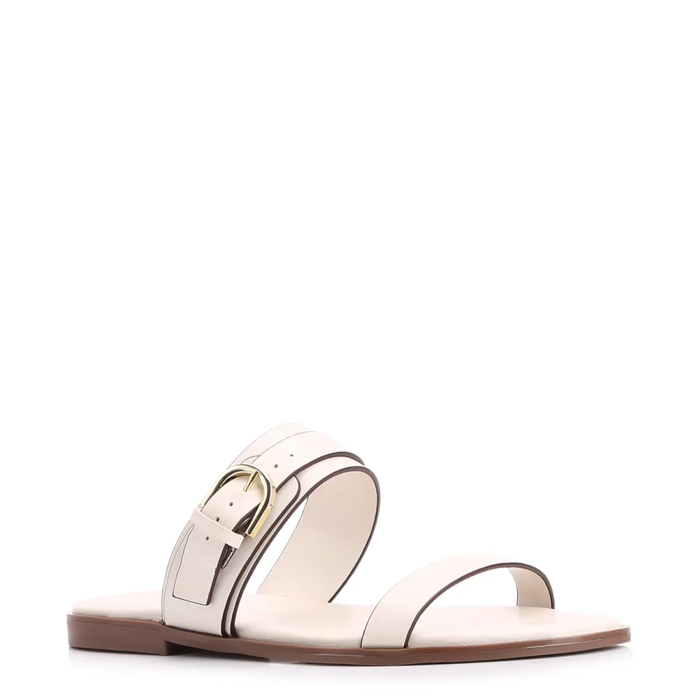Rasteirinha Fivela Couro Off White