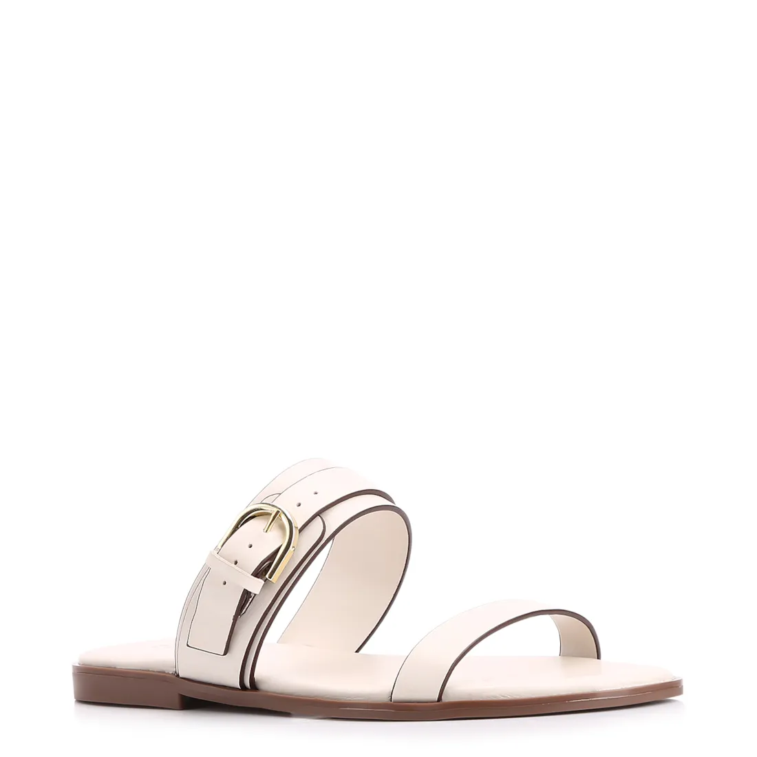 Rasteirinha Fivela Couro Off White