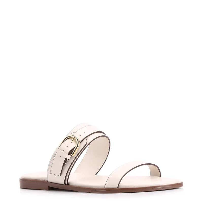 Rasteirinha Fivela Couro Off White