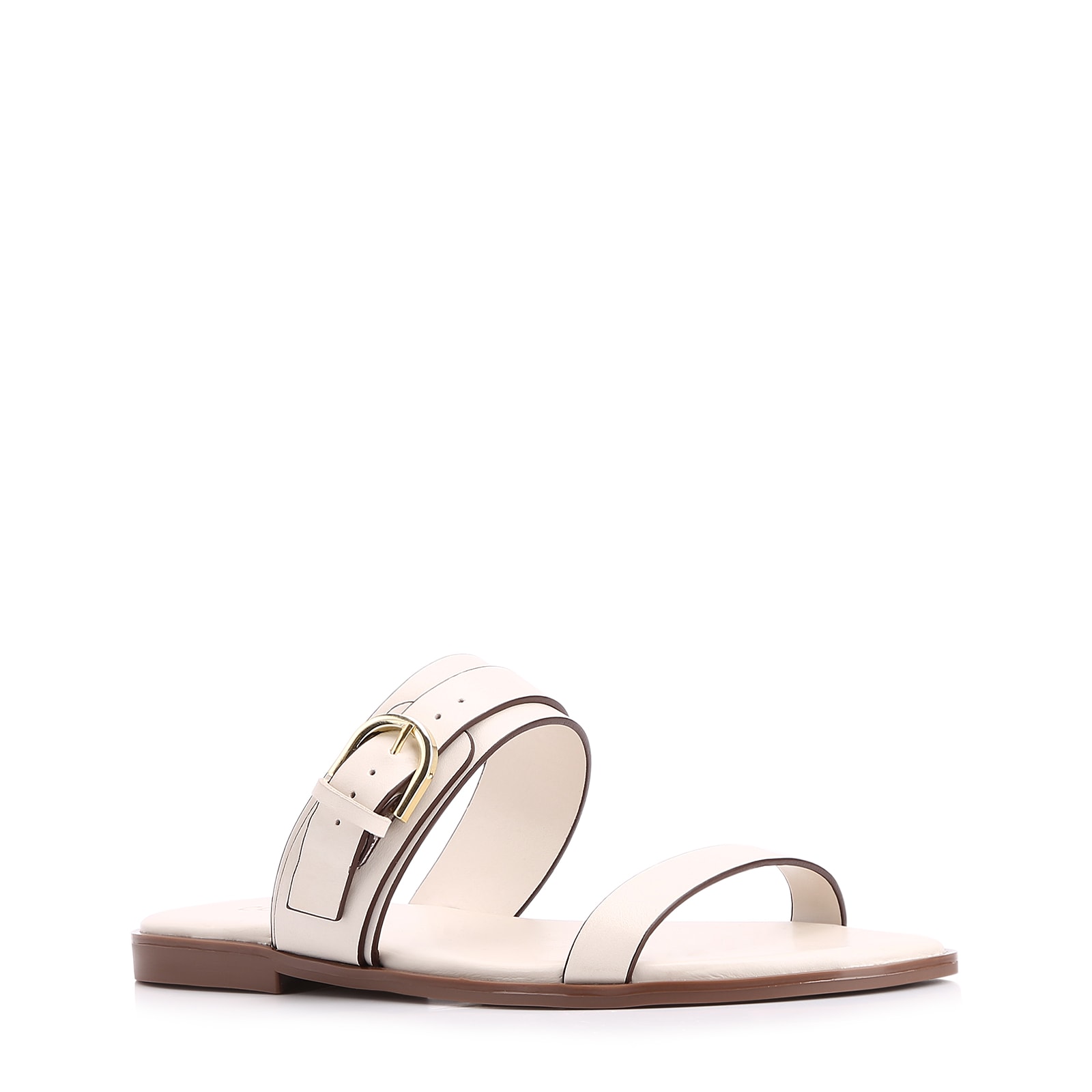 Rasteirinha Fivela Couro Off White