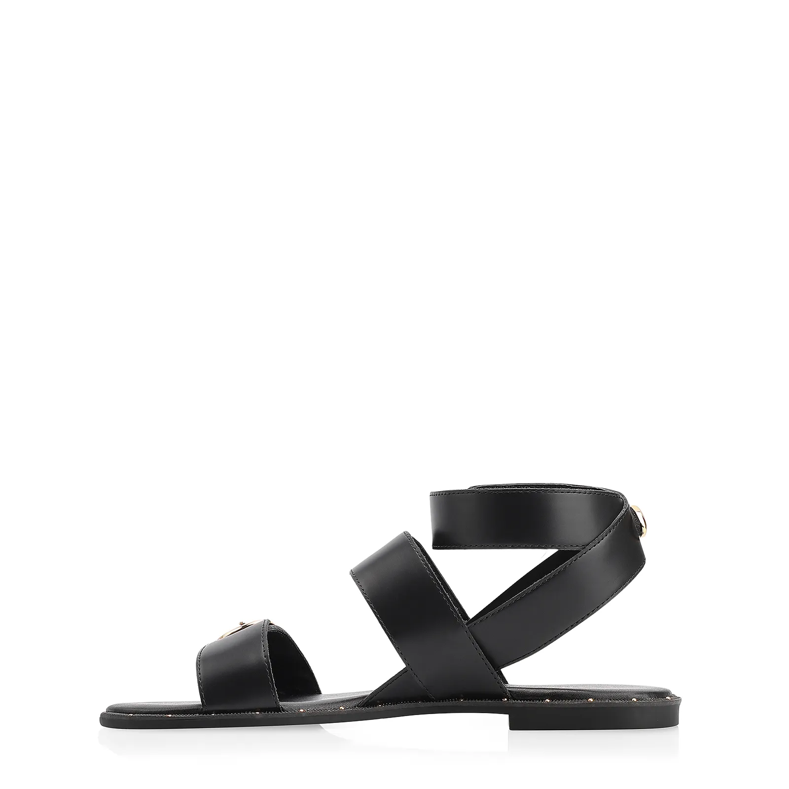 Rasteirinha Fivelas Couro Preto
