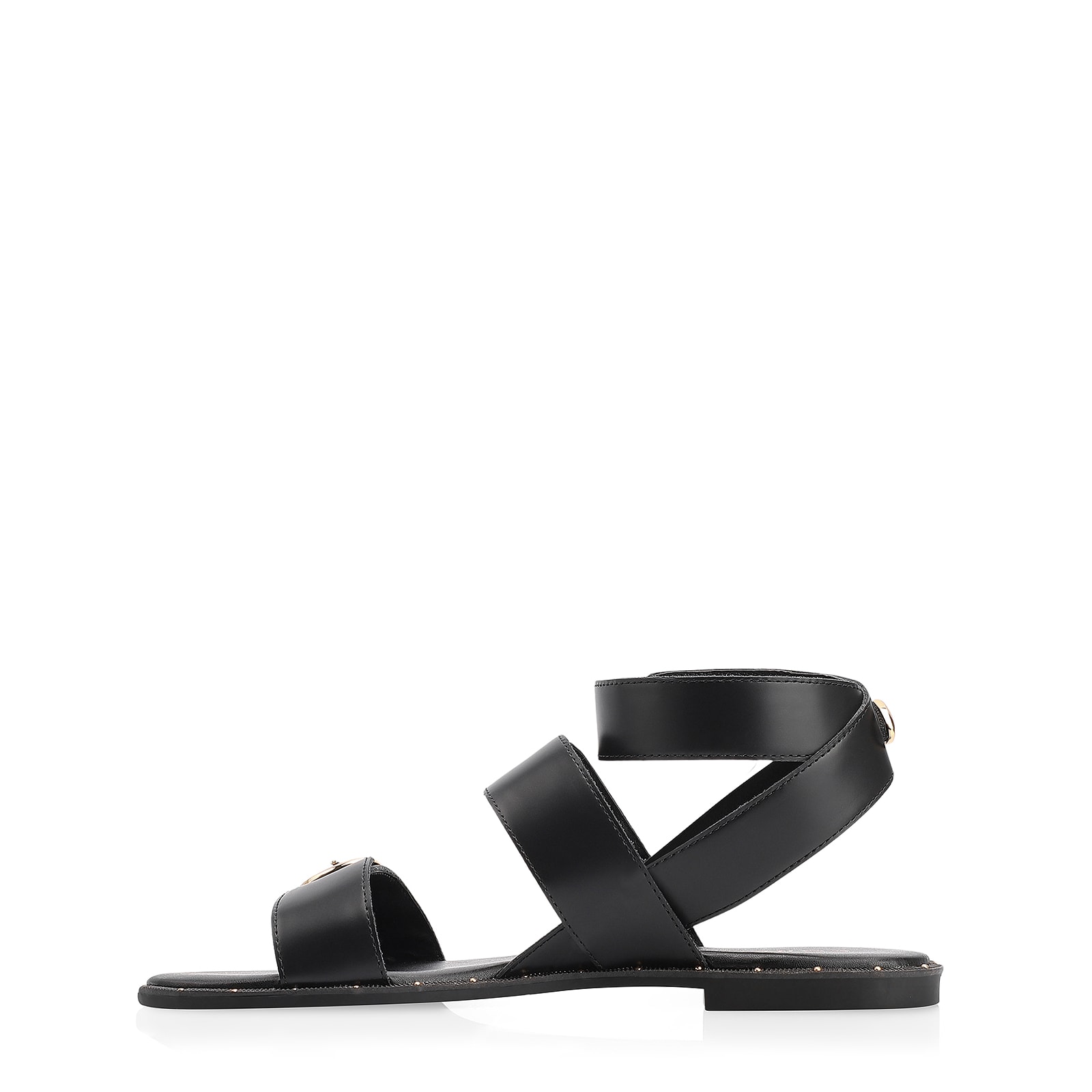 Rasteirinha Fivelas Couro Preto