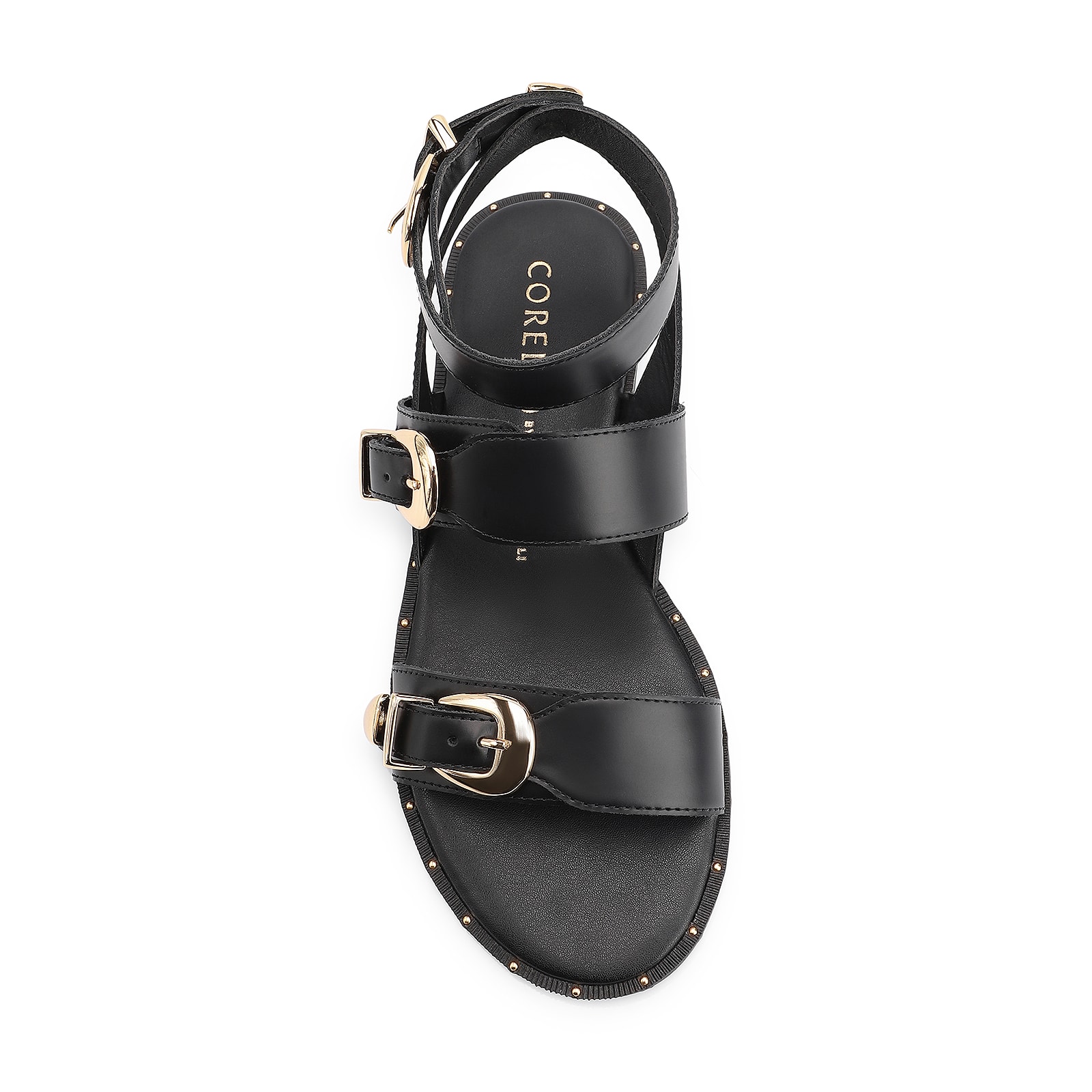 Rasteirinha Fivelas Couro Preto