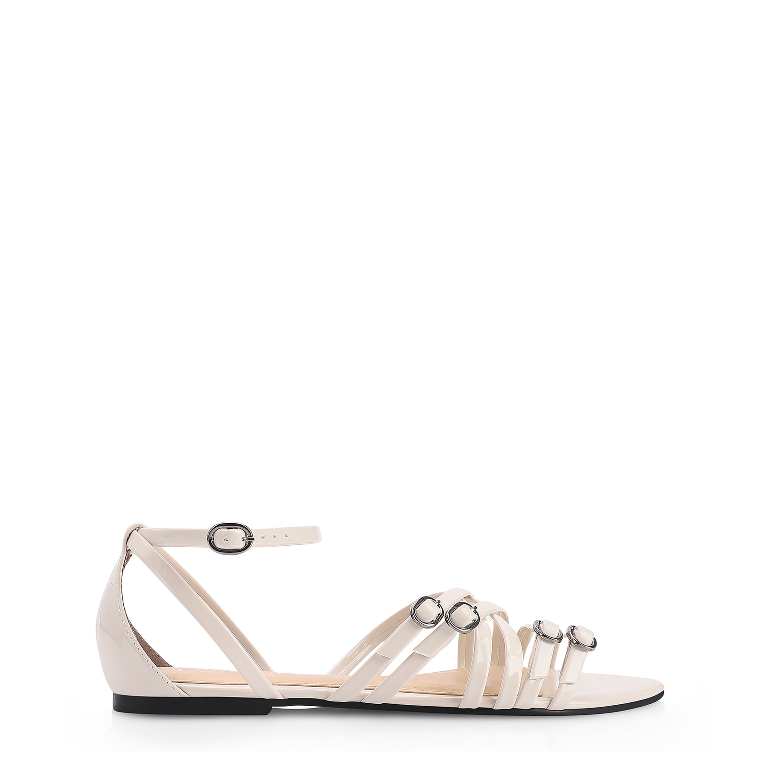 Rasteirinha Fivelas Verniz Off White