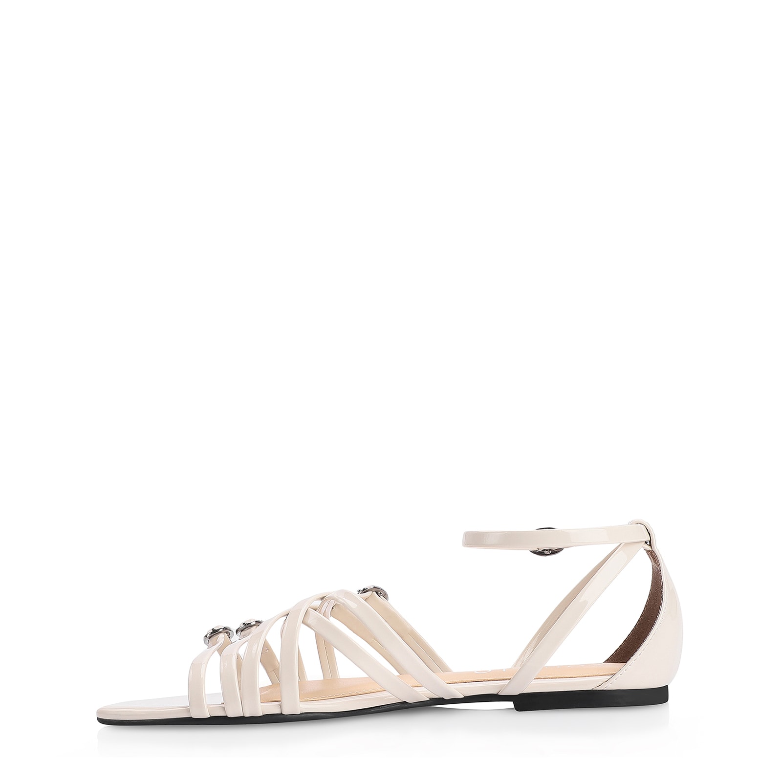 Rasteirinha Fivelas Verniz Off White