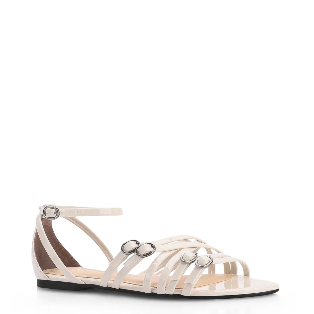 Rasteirinha Fivelas Verniz Off White