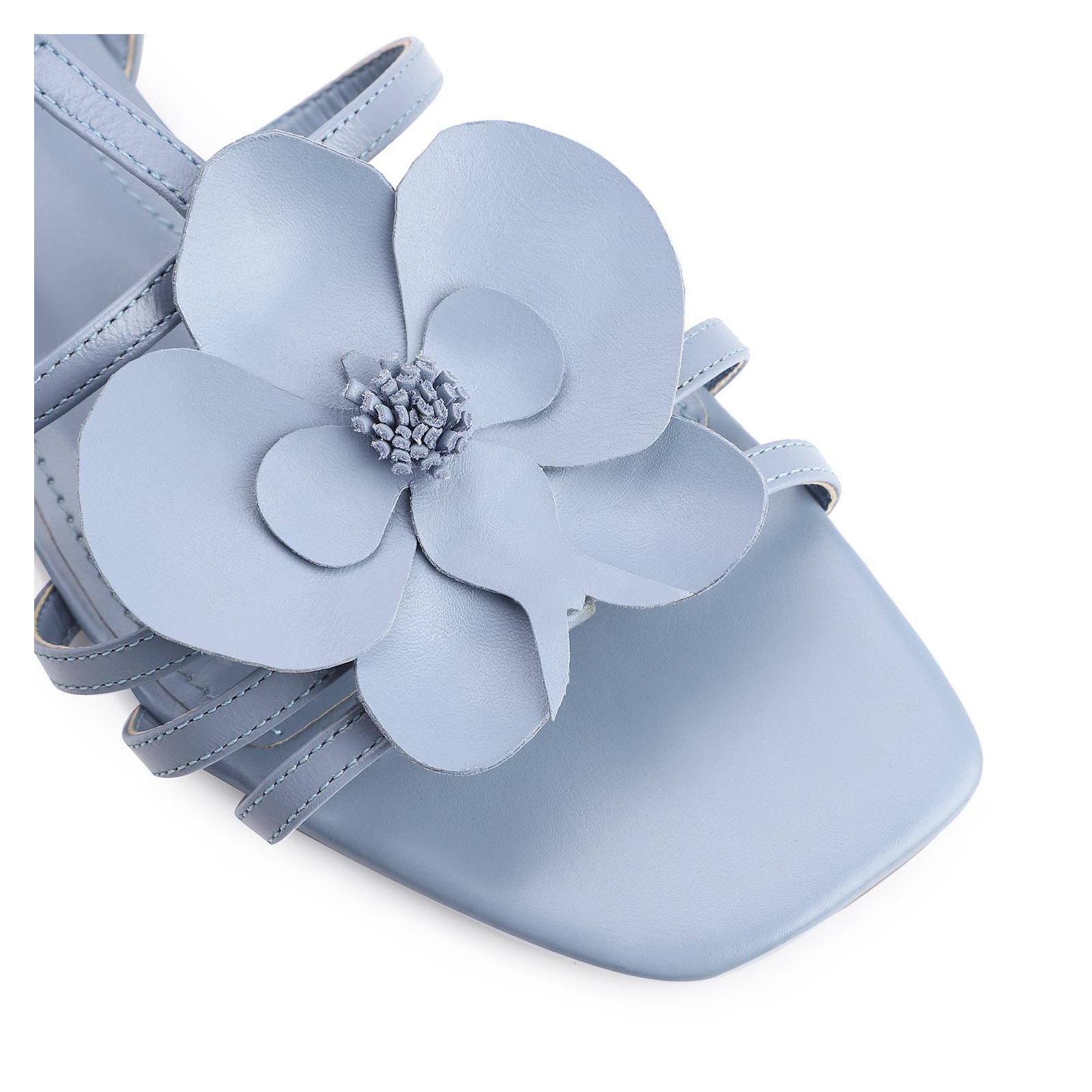Rasteirinha Flor Couro Azul