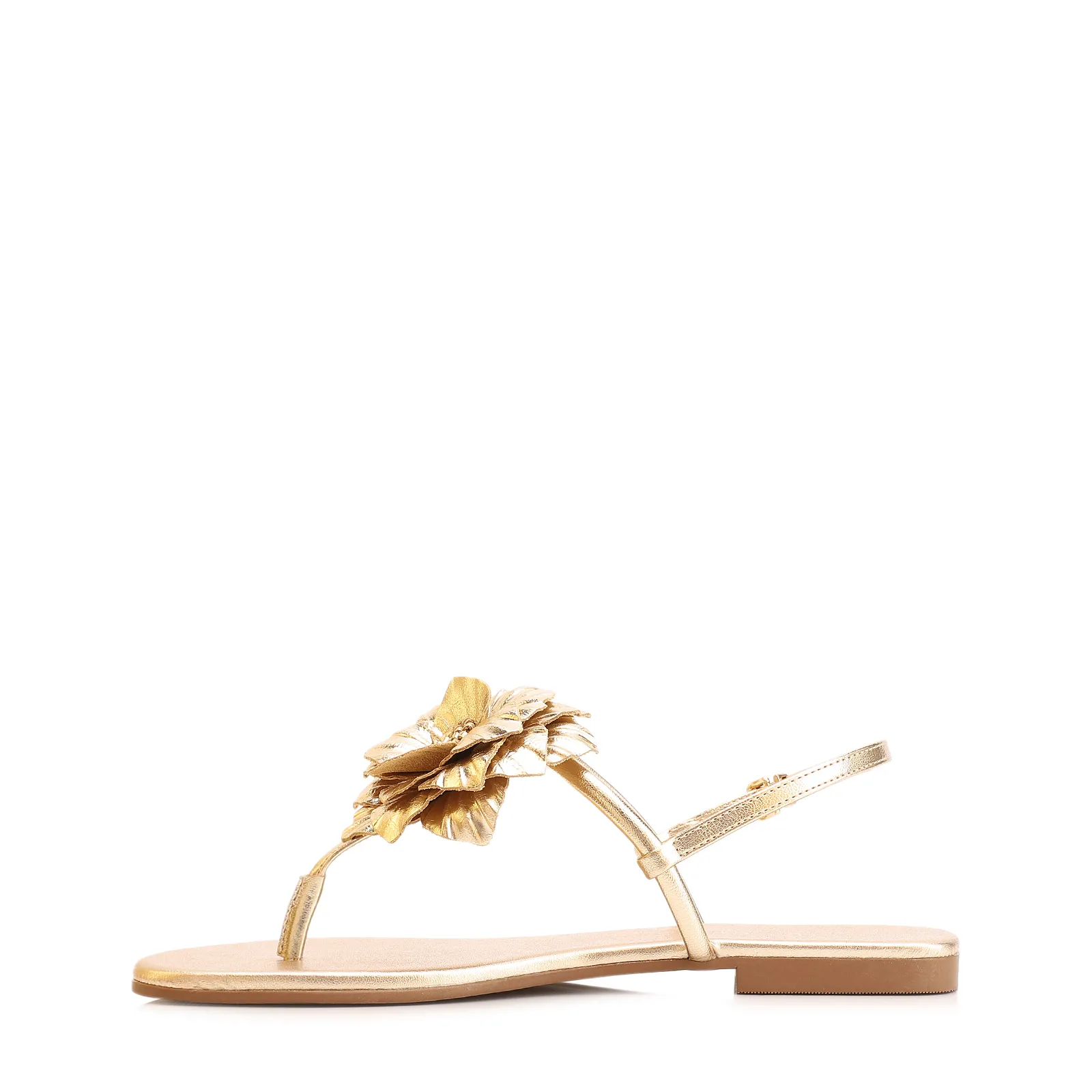 Rasteirinha Flor Couro Dourado/Alt Dourado