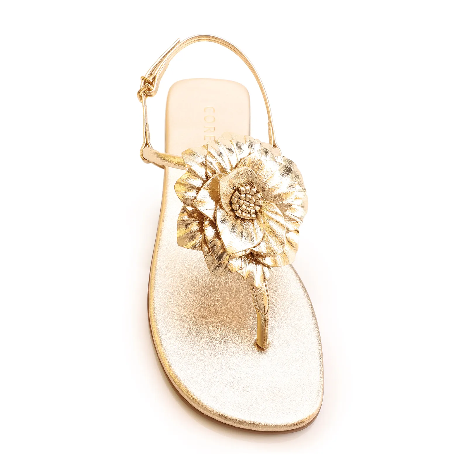Rasteirinha Flor Couro Dourado/Alt Dourado