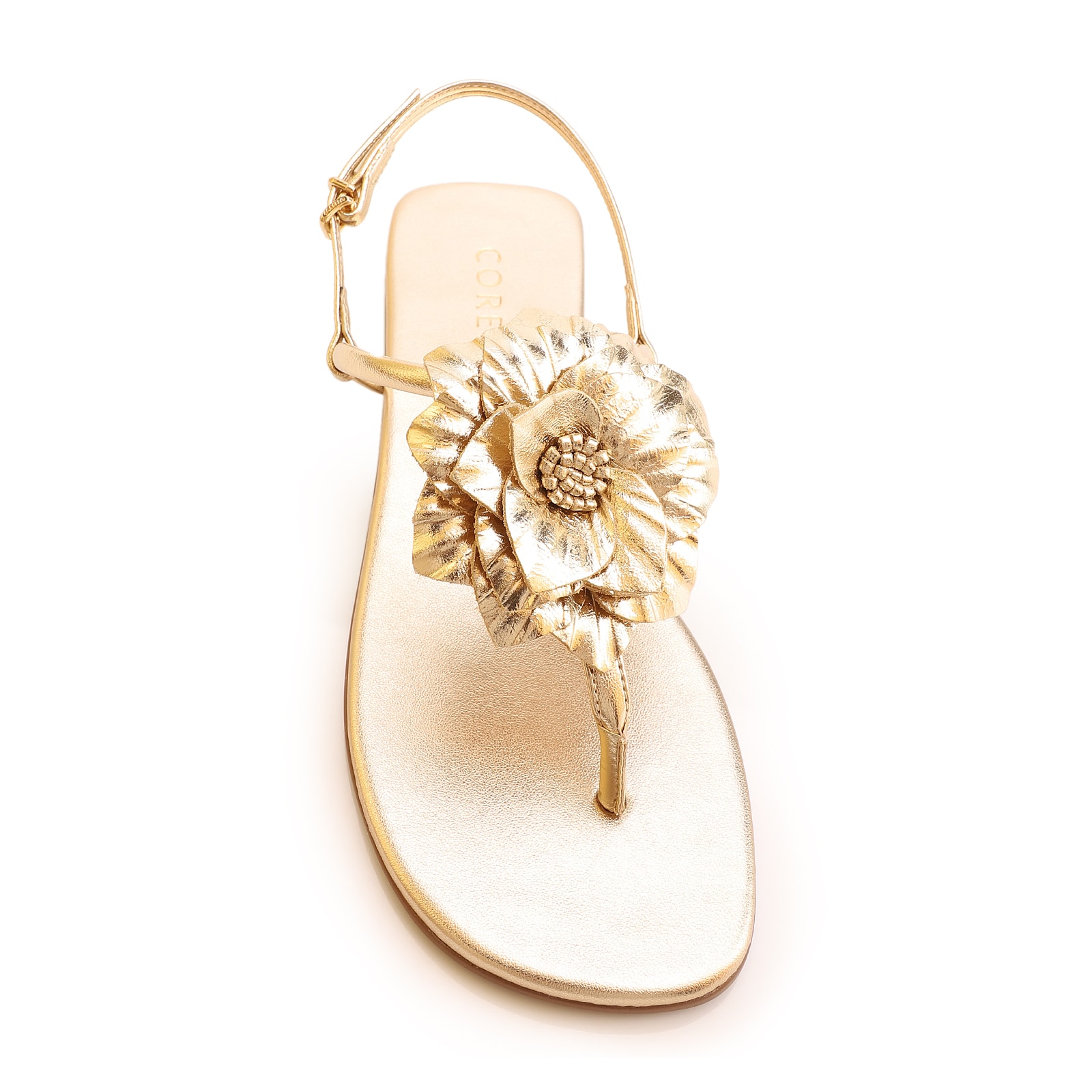 Rasteirinha Flor Couro Dourado/Alt Dourado