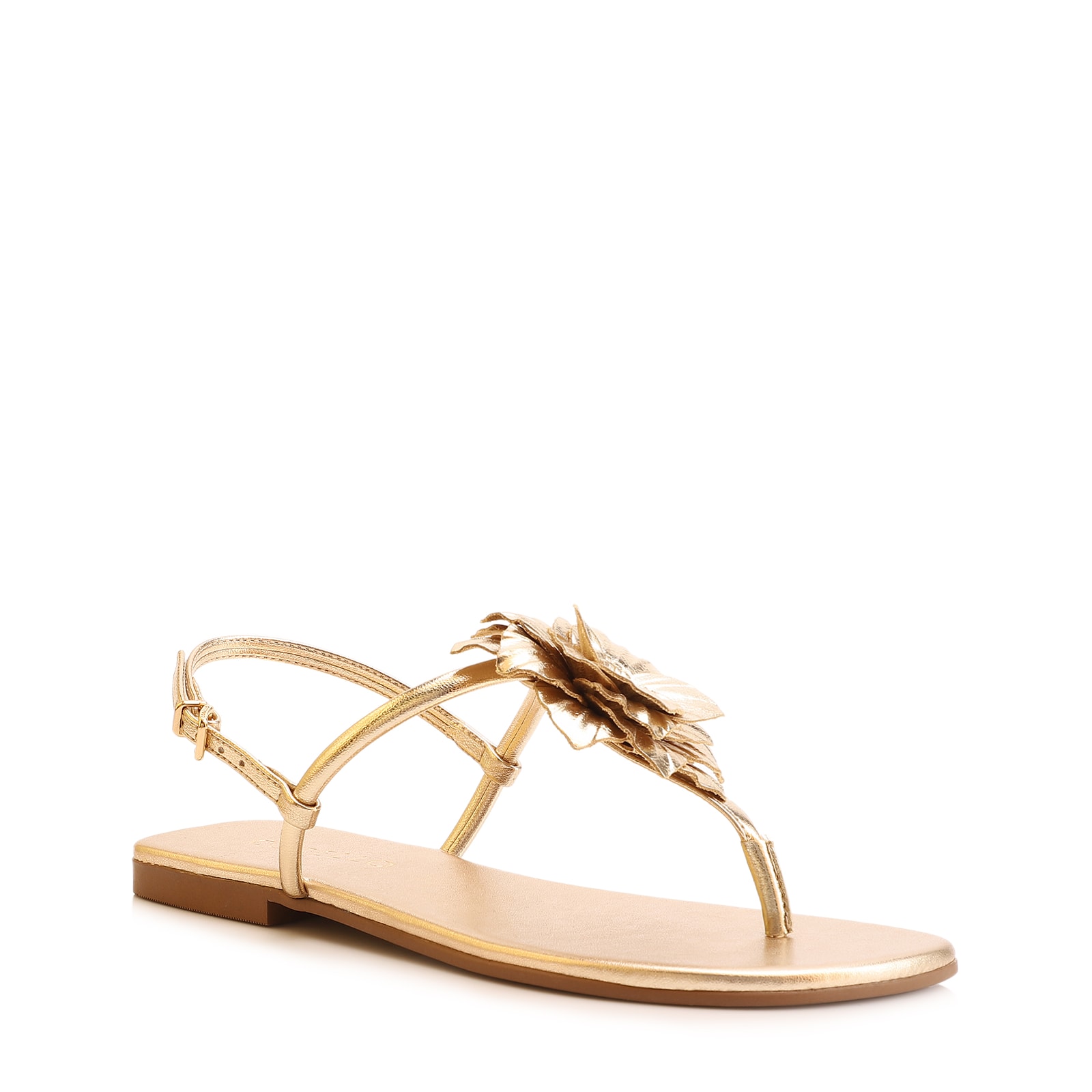 Rasteirinha Flor Couro Dourado/Alt Dourado