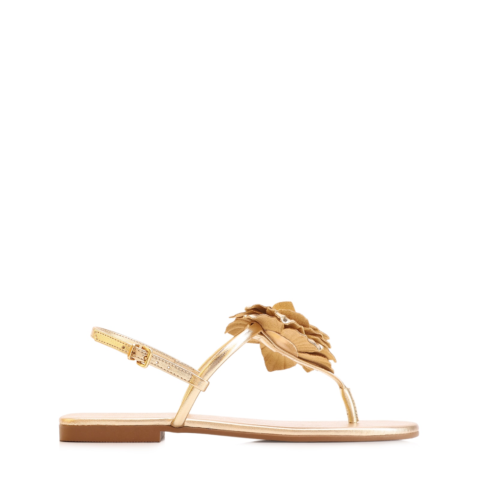 Rasteirinha Flor Couro Dourado/Alt Dourado