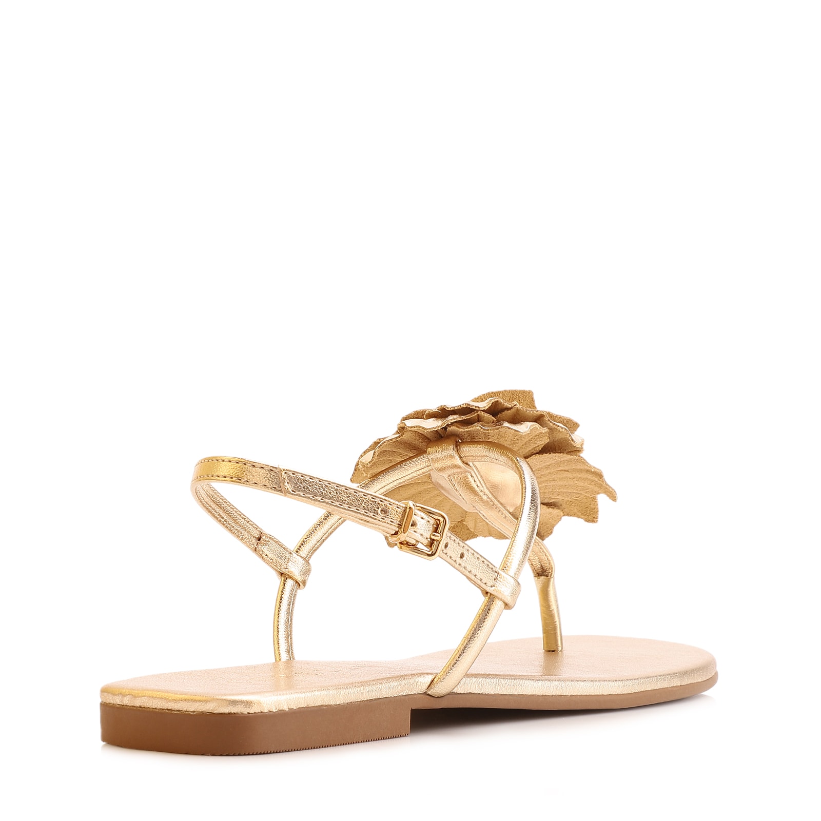 Rasteirinha Flor Couro Dourado/Alt Dourado