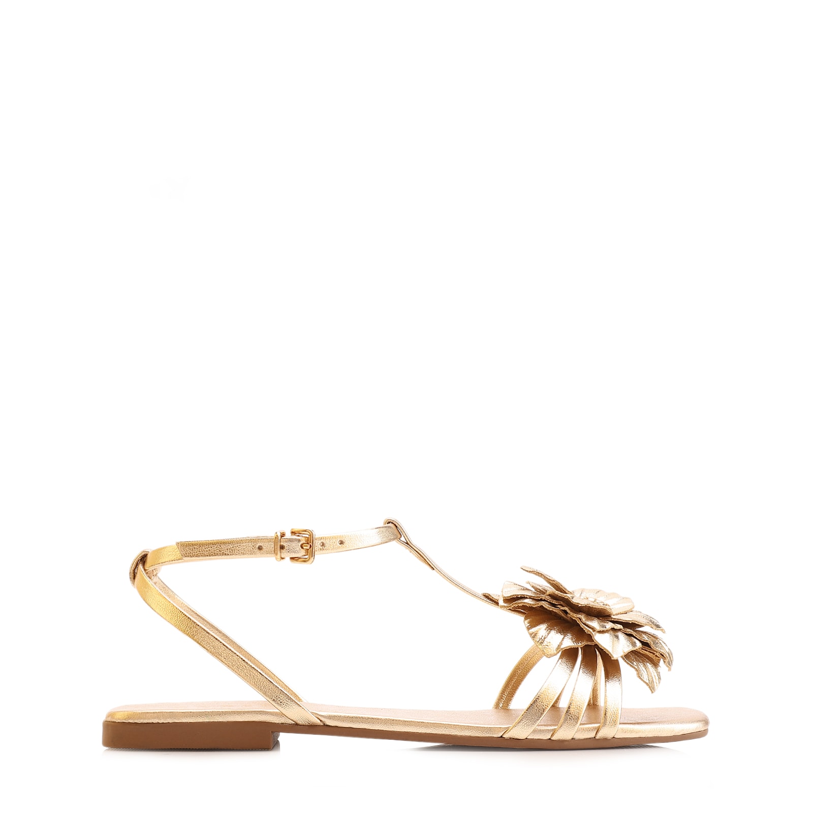 Rasteirinha Flor Couro Dourado/Alt Dourado