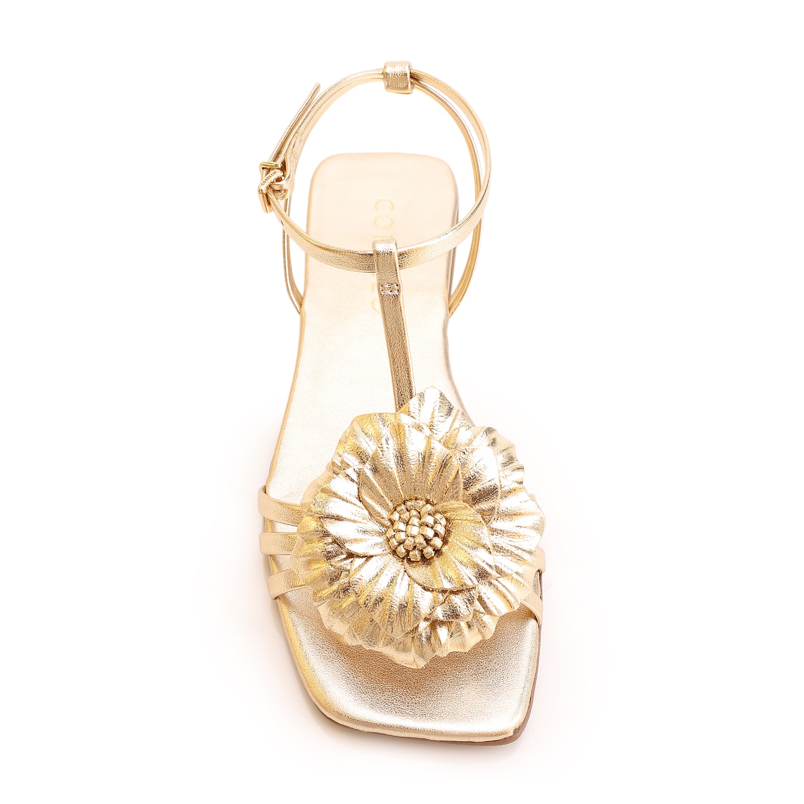 Rasteirinha Flor Couro Dourado/Alt Dourado