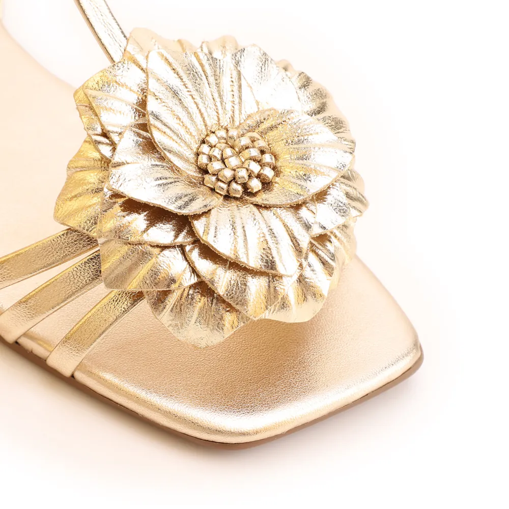 Rasteirinha Flor Couro Dourado/Alt Dourado - imagem 7