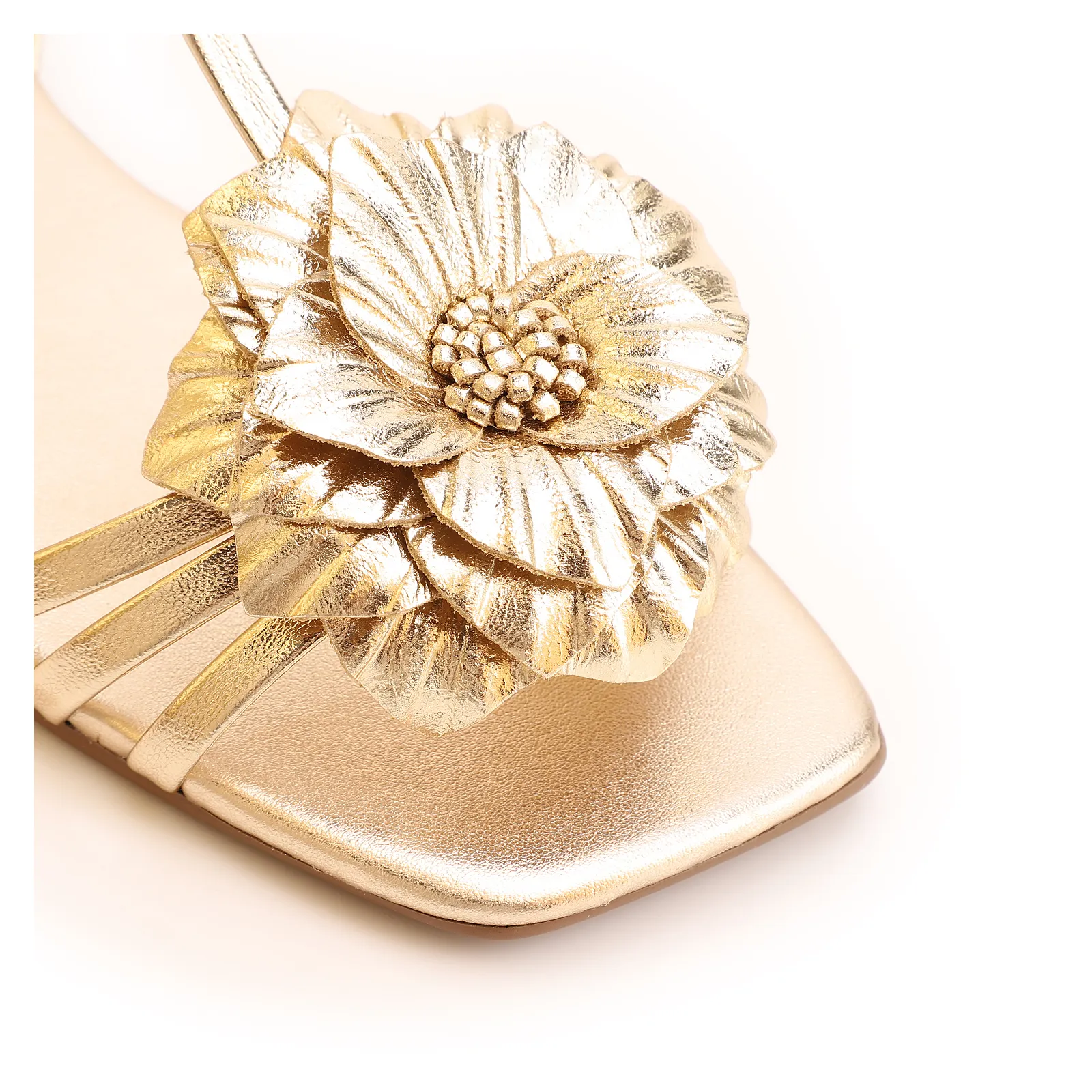 Rasteirinha Flor Couro Dourado/Alt Dourado