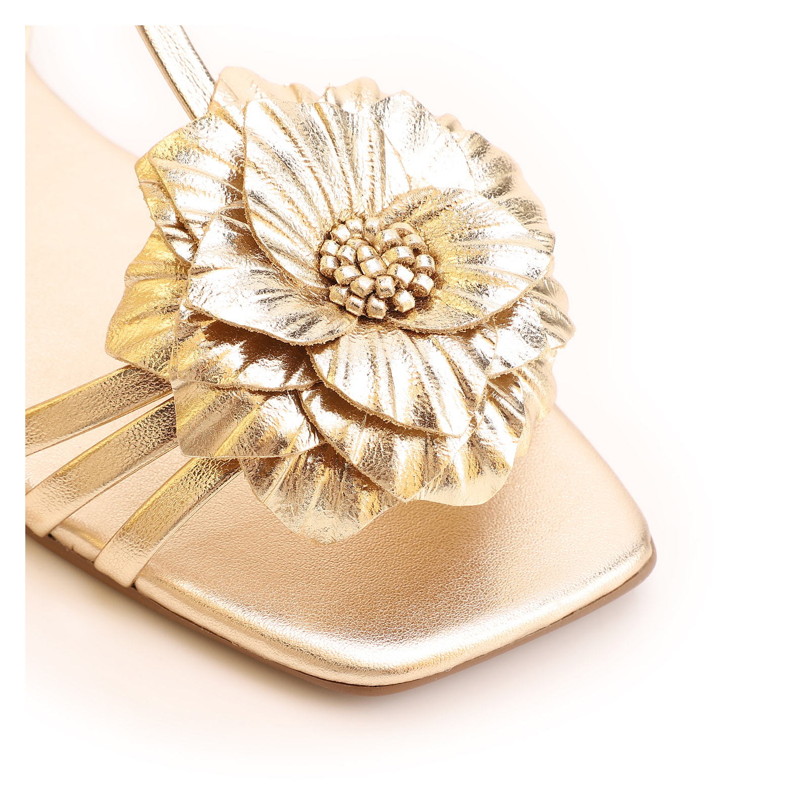 Rasteirinha Flor Couro Dourado/Alt Dourado