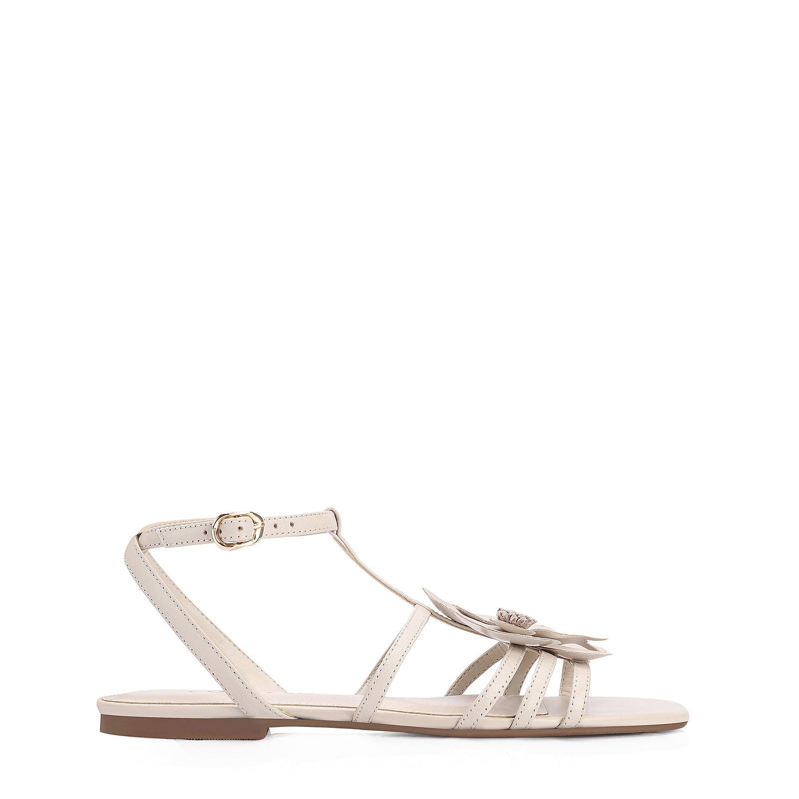 Rasteirinha Flor Couro Off White