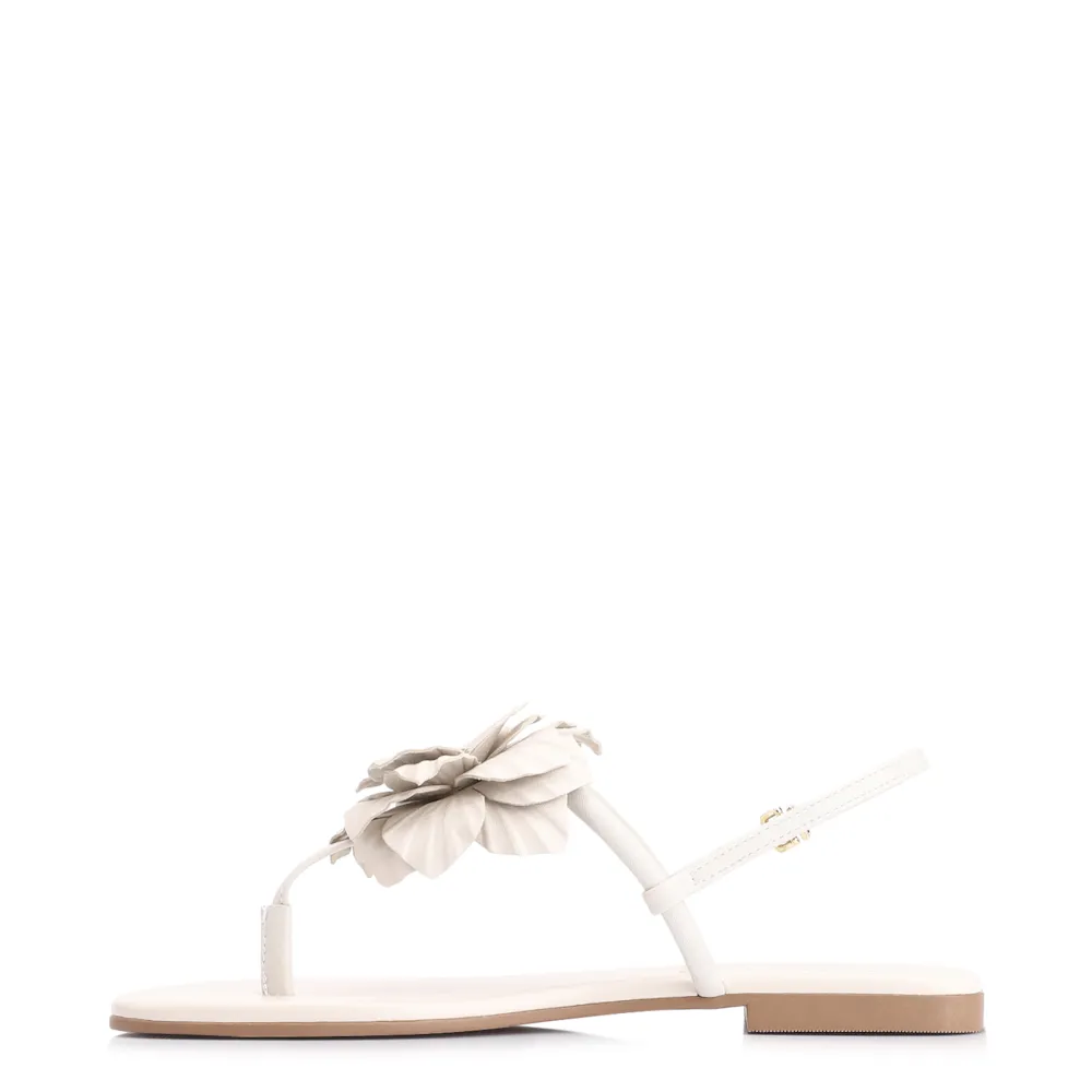 Rasteirinha Flor Couro Off White/Alt Off White - imagem 4