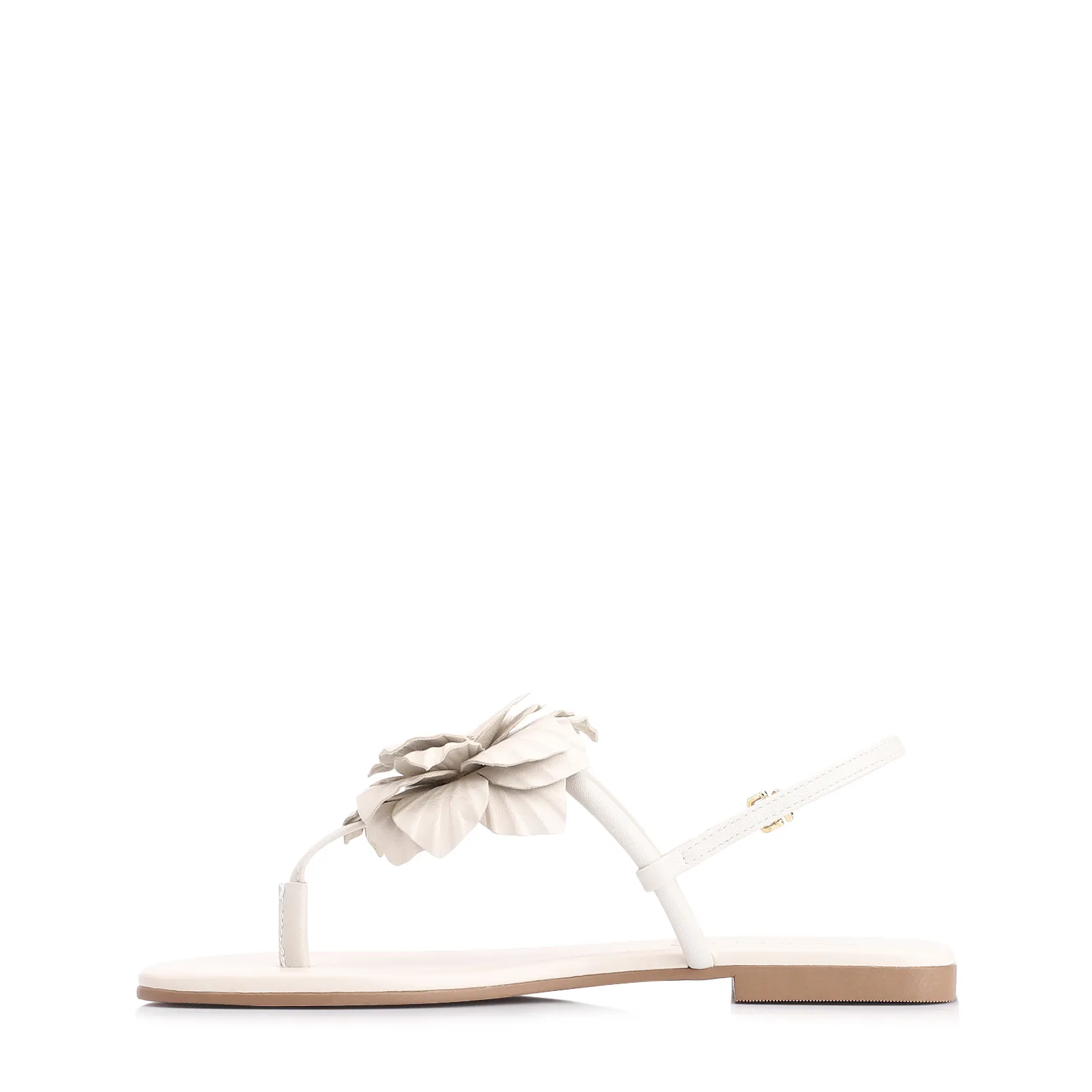 Rasteirinha Flor Couro Off White/Alt Off White