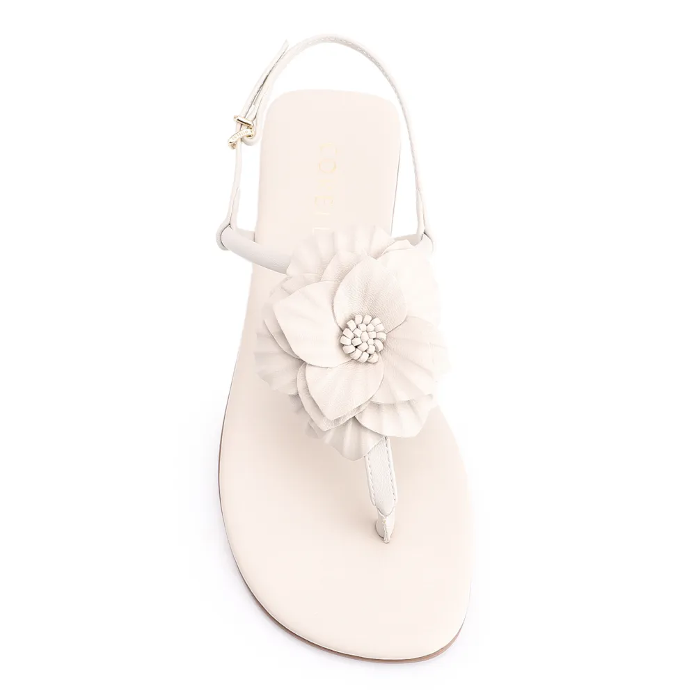 Rasteirinha Flor Couro Off White/Alt Off White - imagem 5