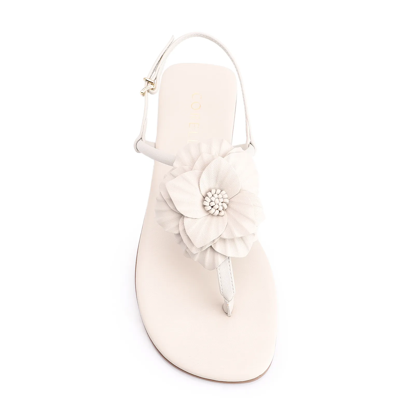 Rasteirinha Flor Couro Off White/Alt Off White