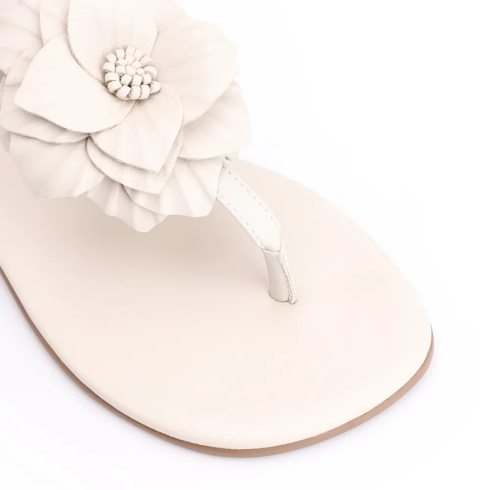 Rasteirinha Flor Couro Off White/Alt Off White - imagem 6