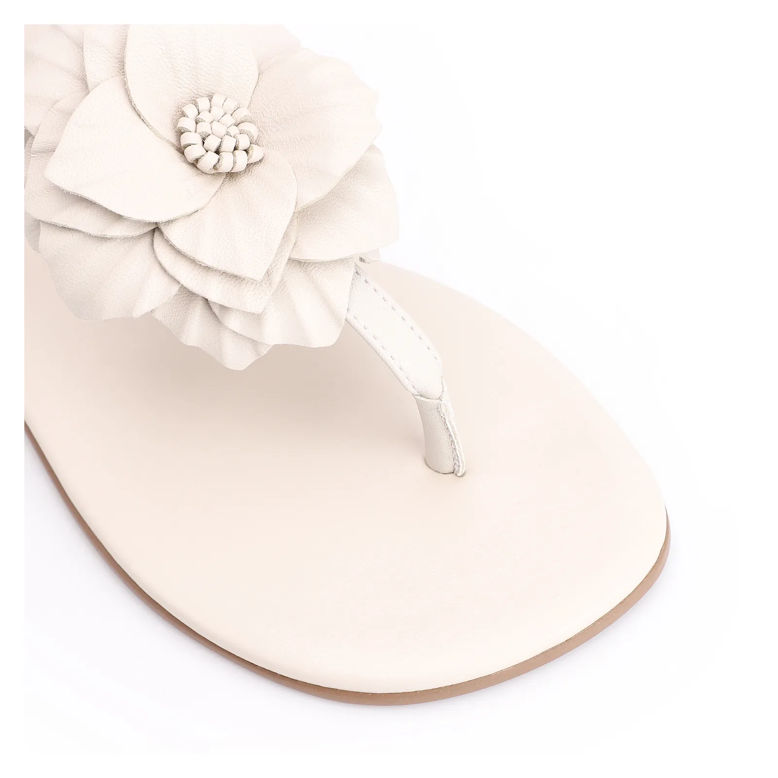 Rasteirinha Flor Couro Off White/Alt Off White