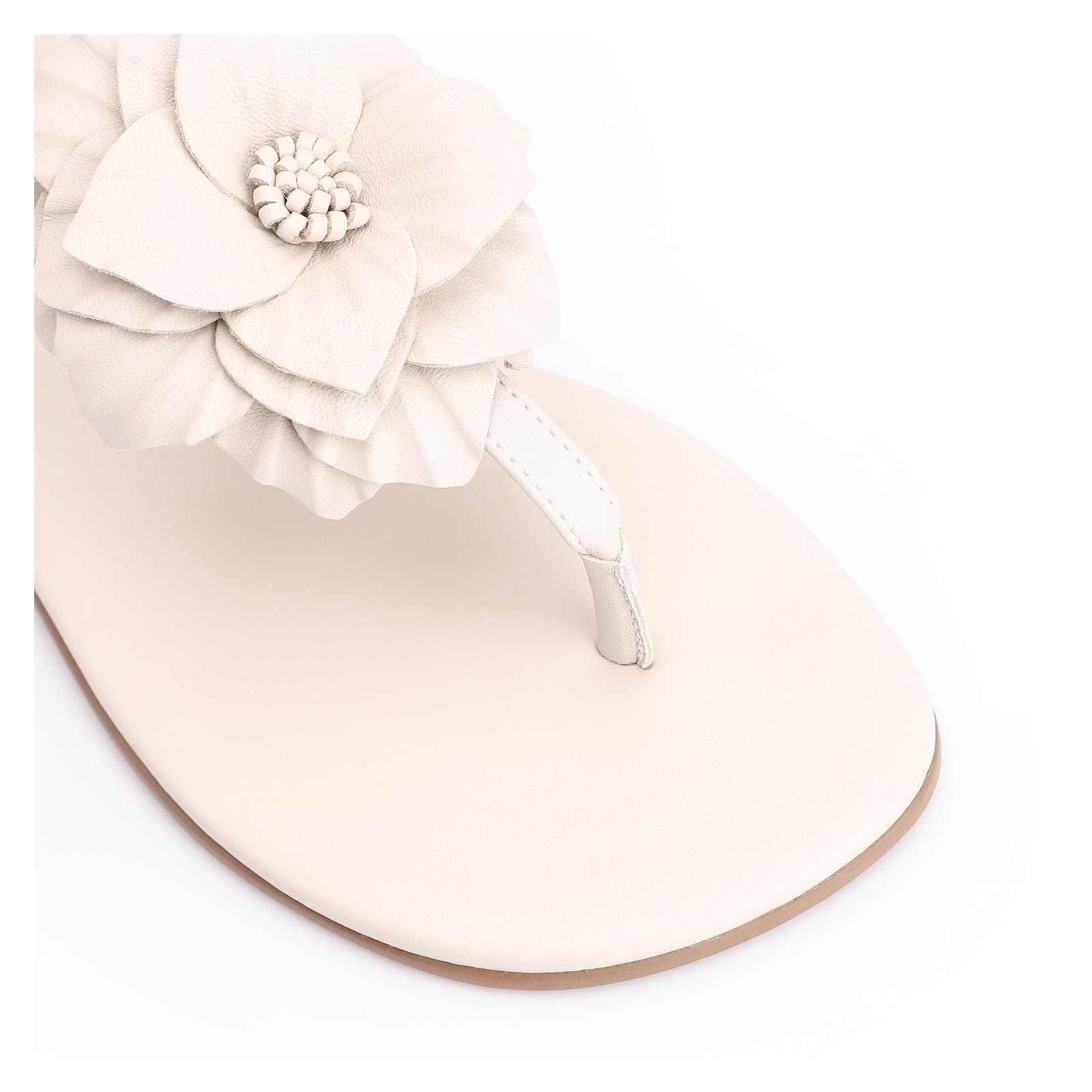 Rasteirinha Flor Couro Off White/Alt Off White