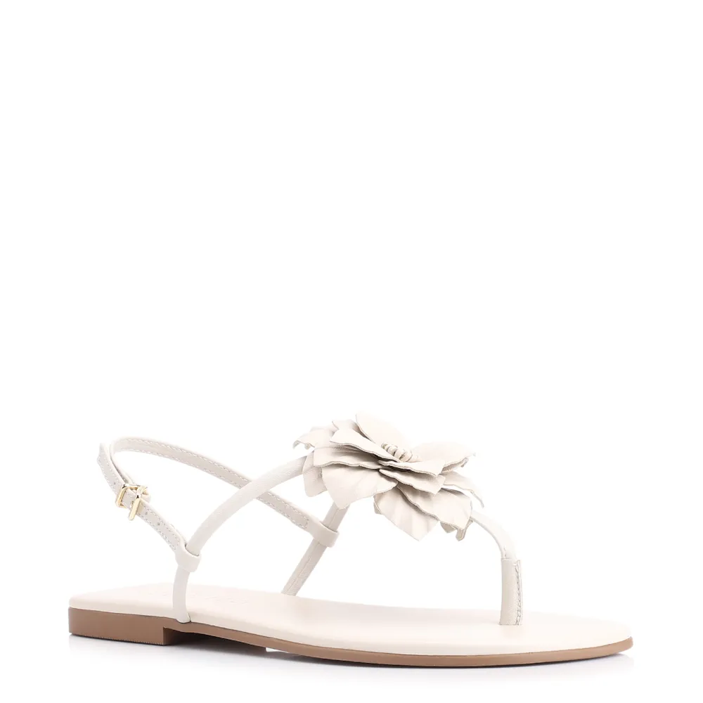 Rasteirinha Flor Couro Off White/Alt Off White