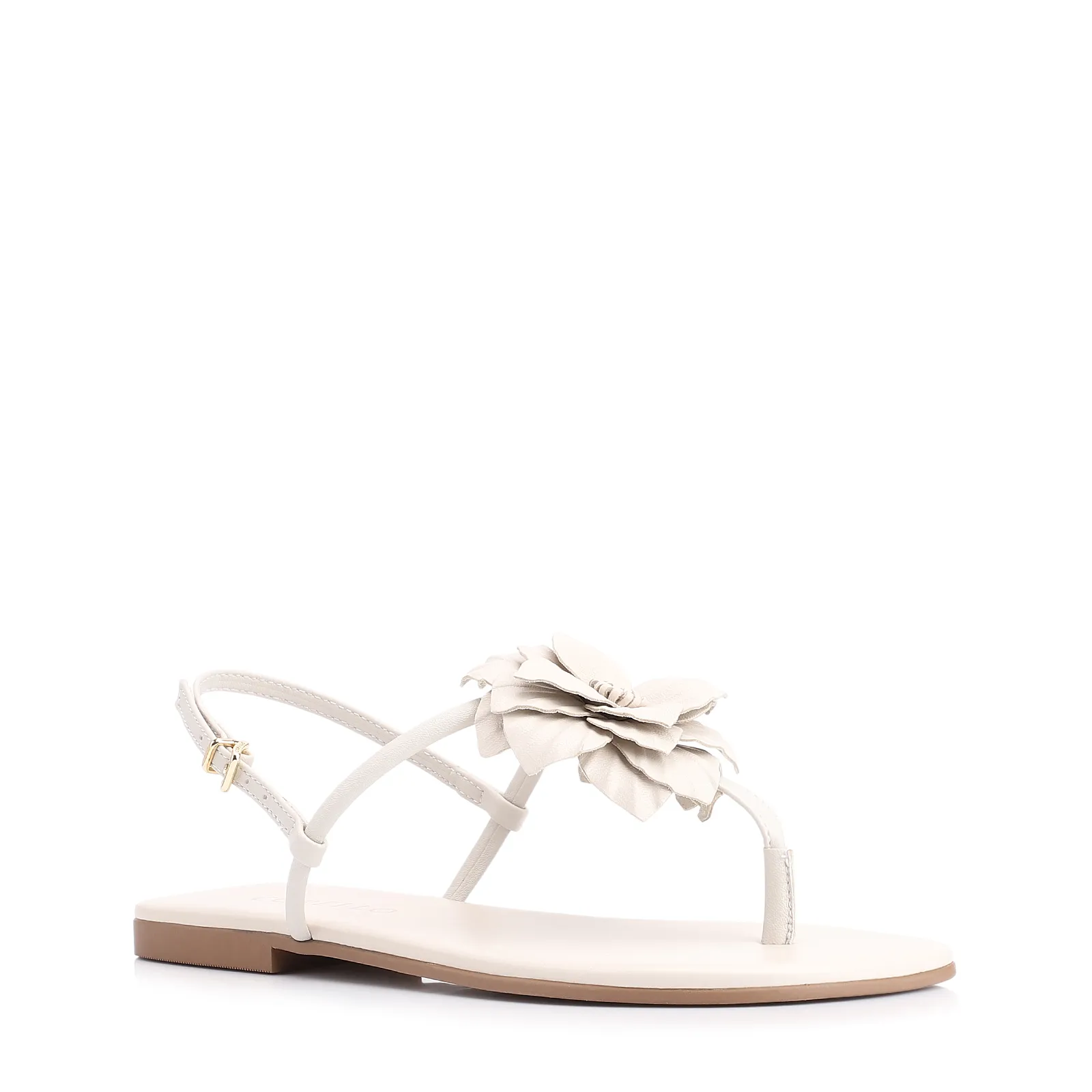 Rasteirinha Flor Couro Off White/Alt Off White